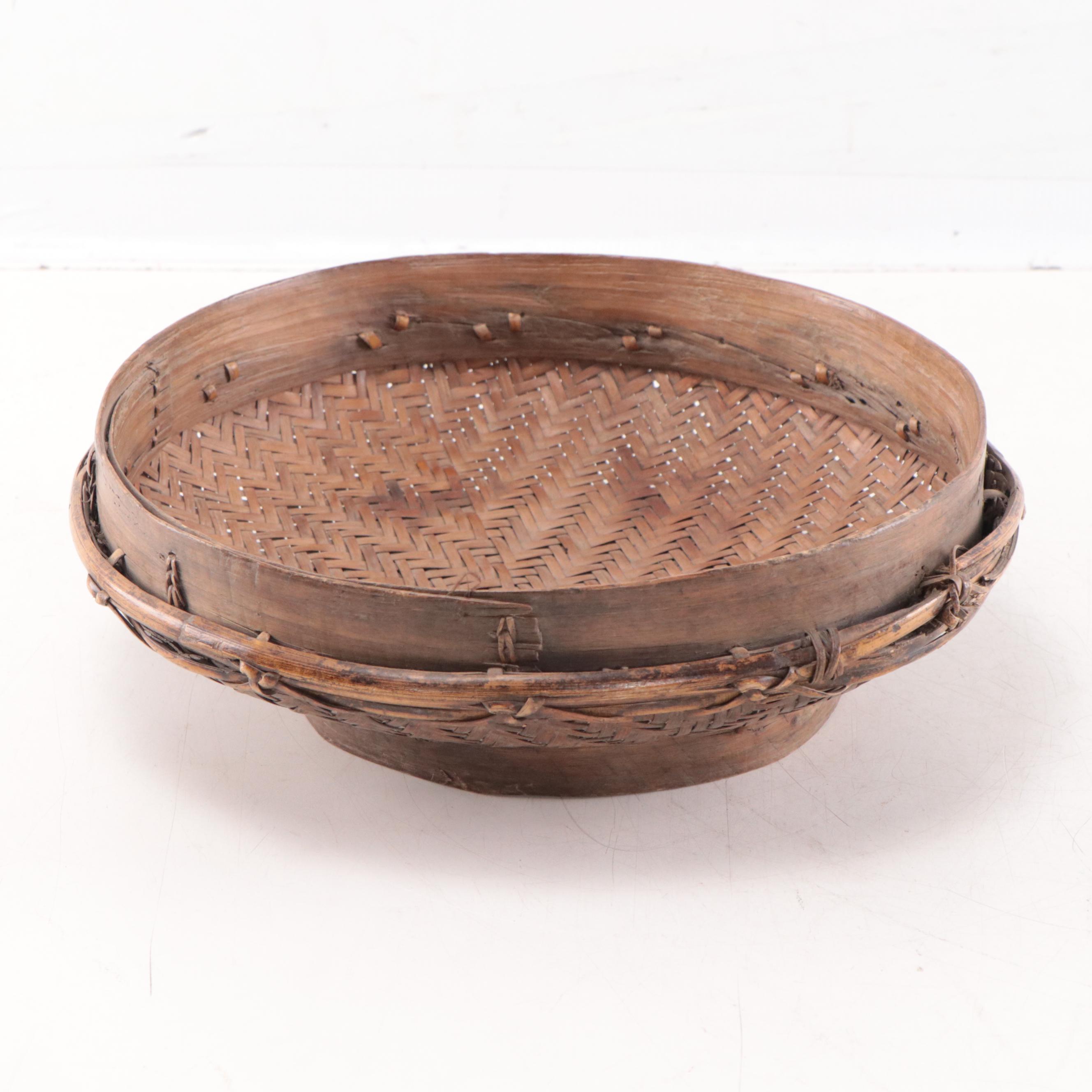 Southeast Asian Hand Woven Basket With Knotted Detail