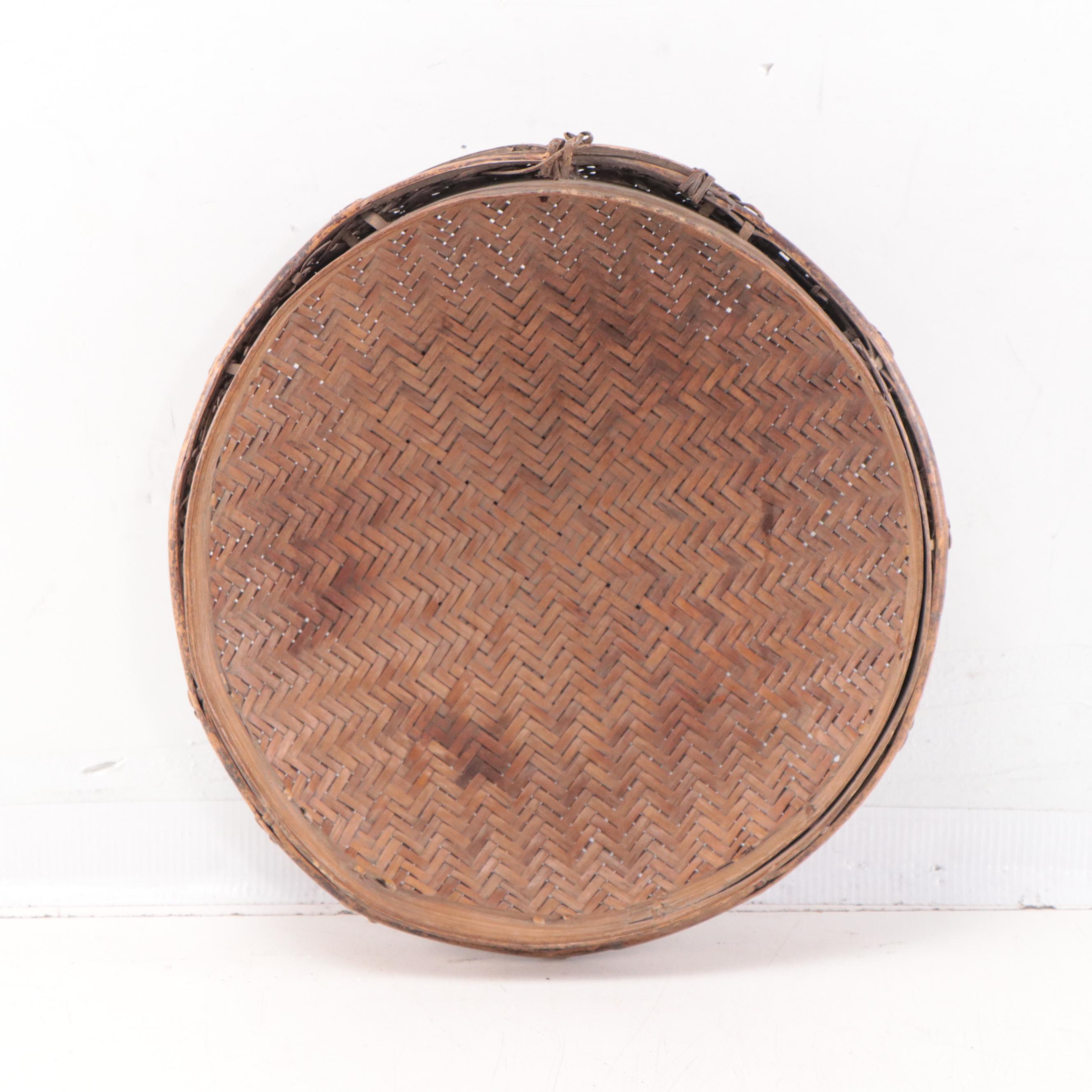 Southeast Asian Hand Woven Basket With Knotted Detail