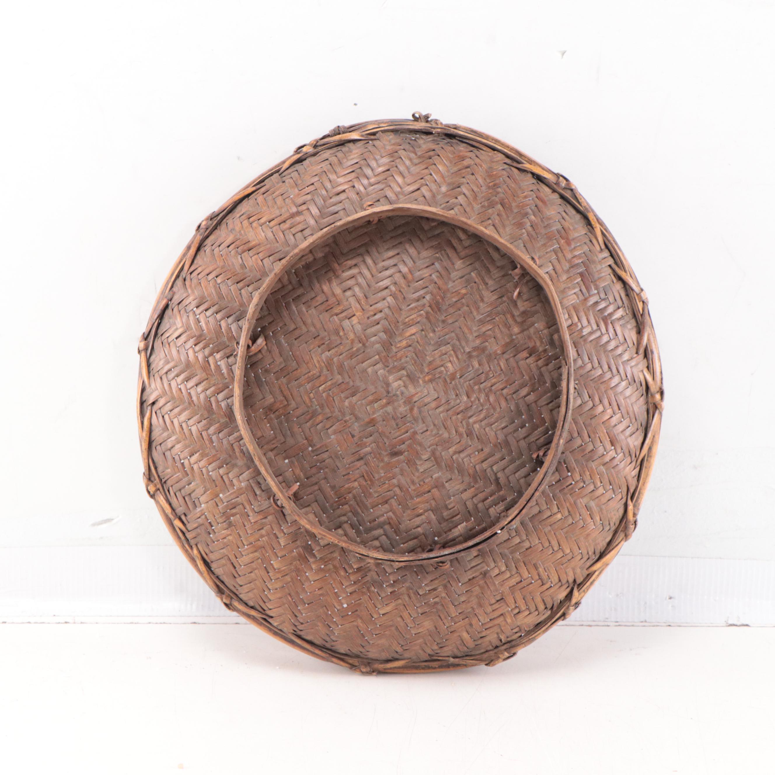 Southeast Asian Hand Woven Basket With Knotted Detail