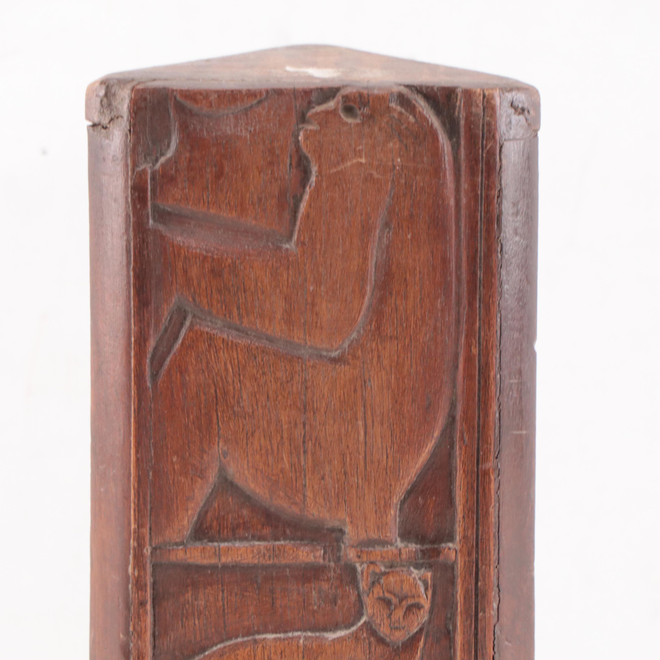 Hand-Carved Wood Sculpture With Figure and Animal Motifs