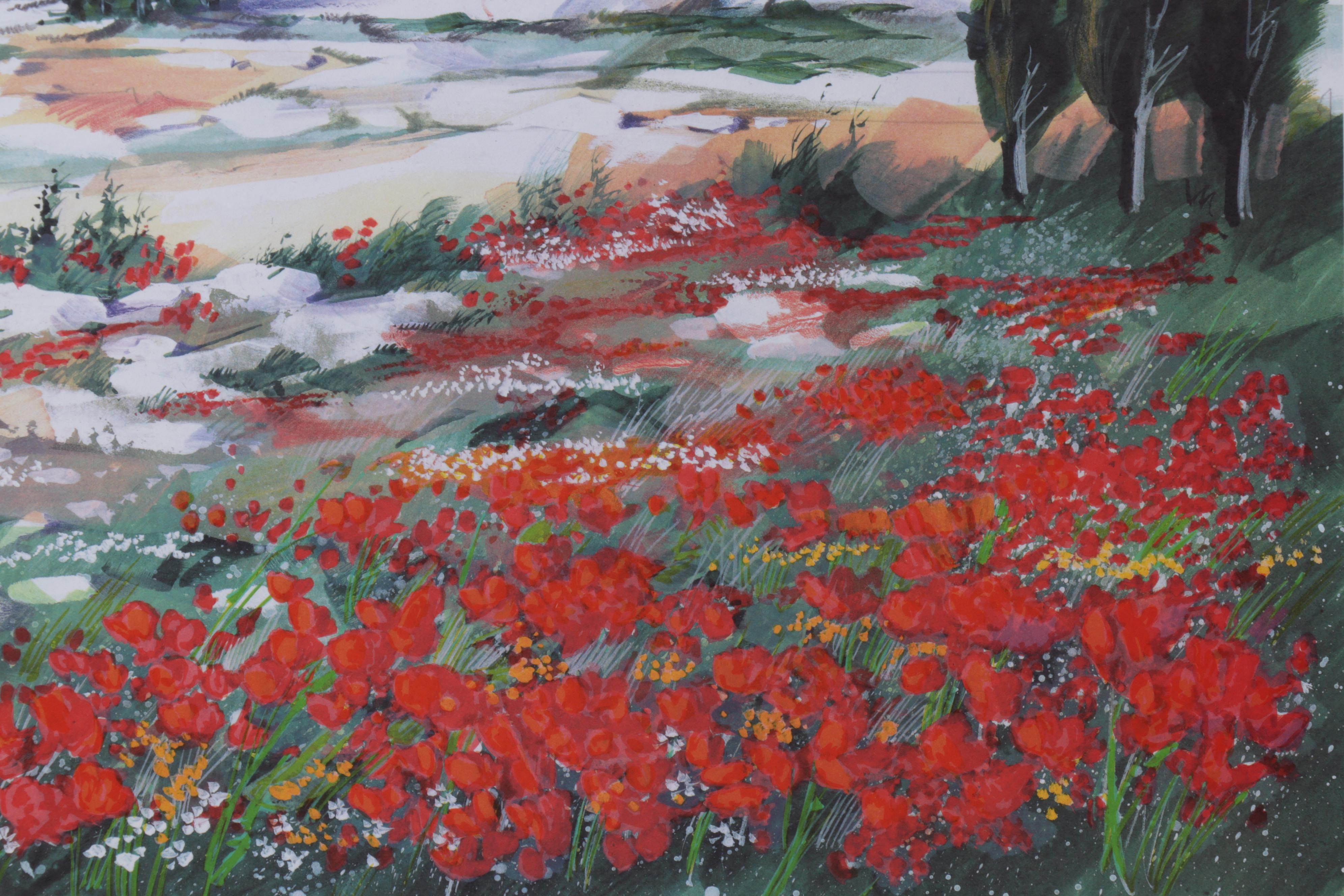 Ella Fort Color Lithograph "Flower Field (Champ Fleuri)," 21st Century
