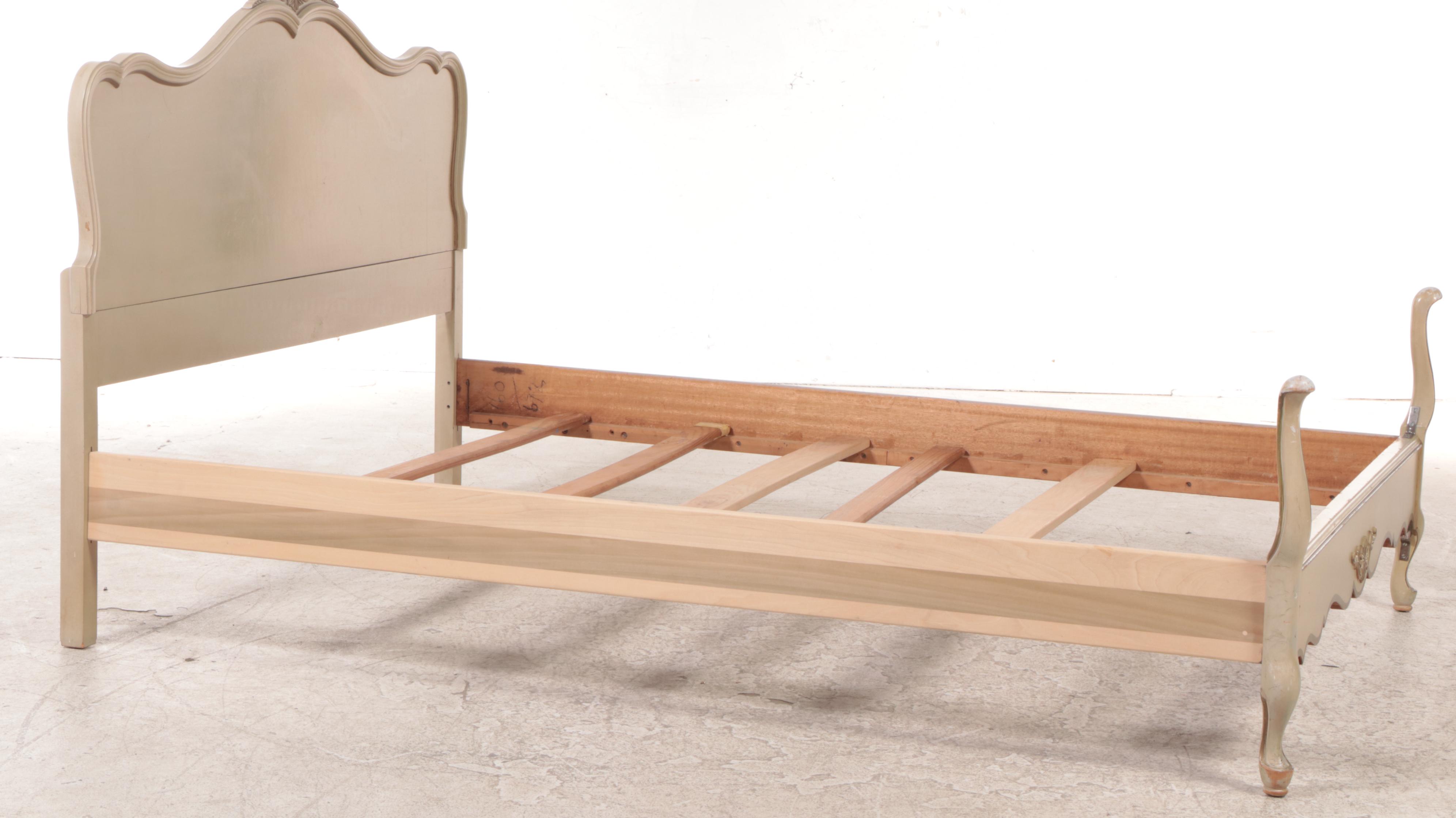 French Provincial Style Painted Full Bed Frame and Nightstand