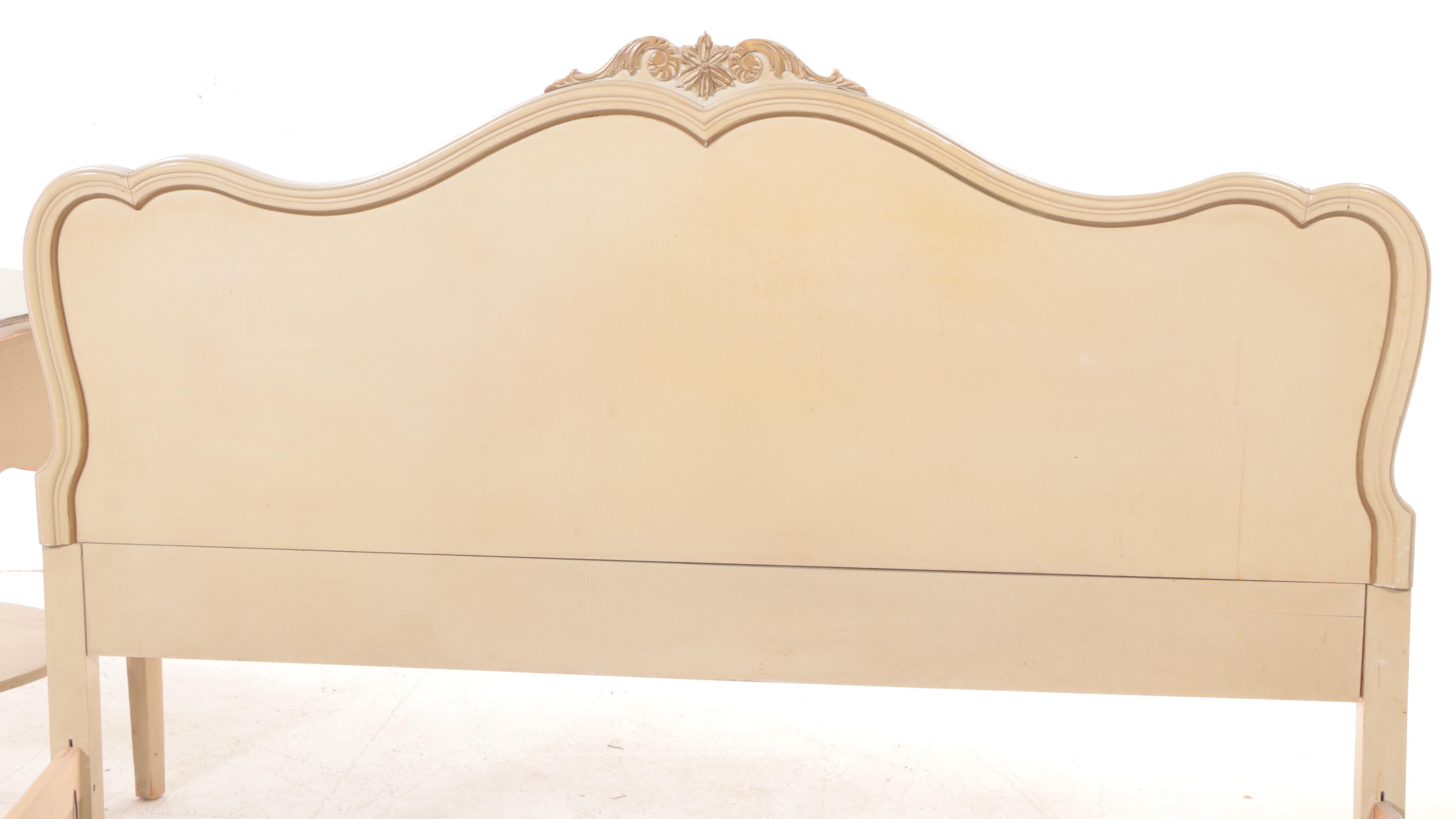 French Provincial Style Painted Full Bed Frame and Nightstand