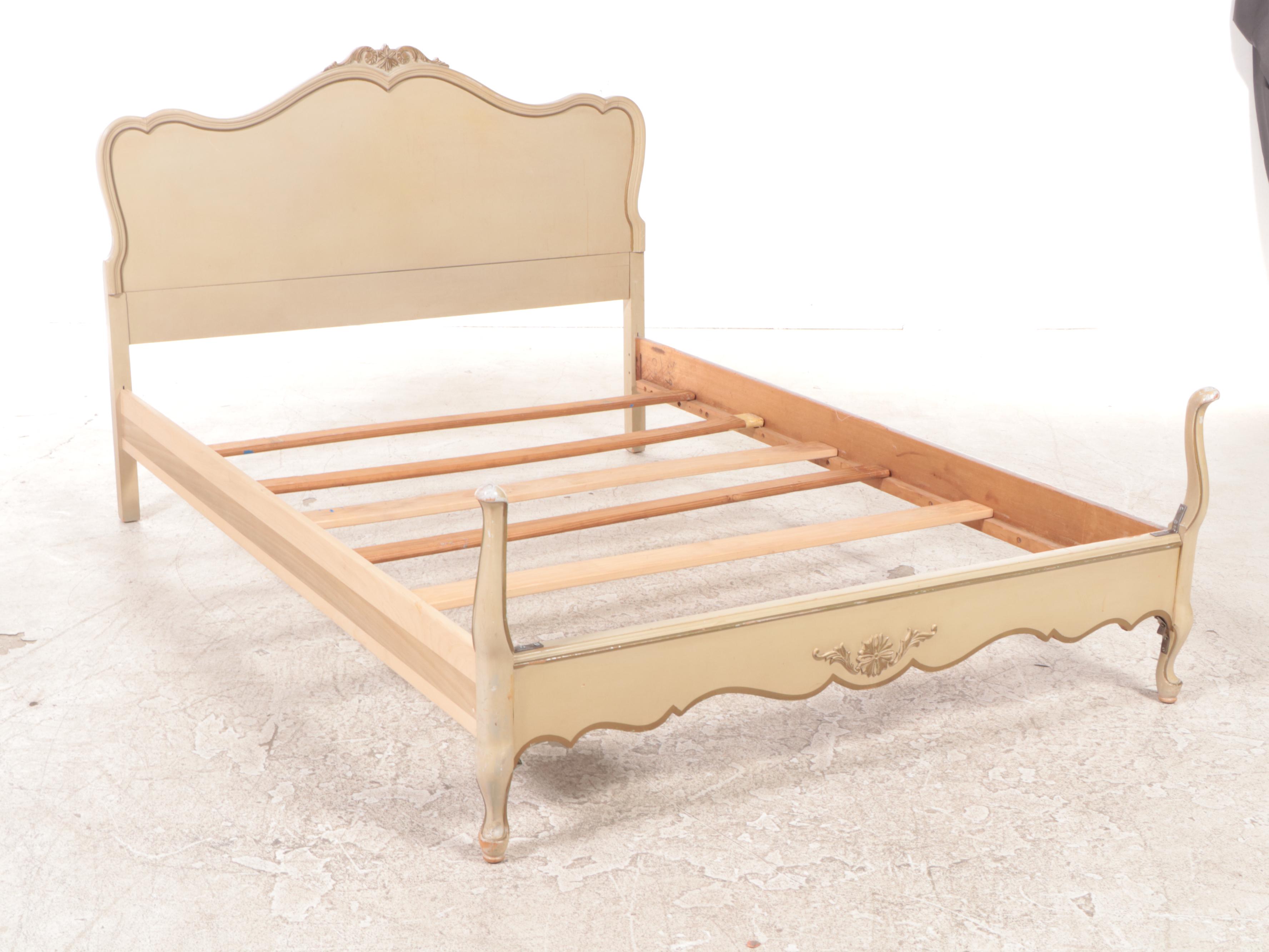 French Provincial Style Painted Full Bed Frame and Nightstand