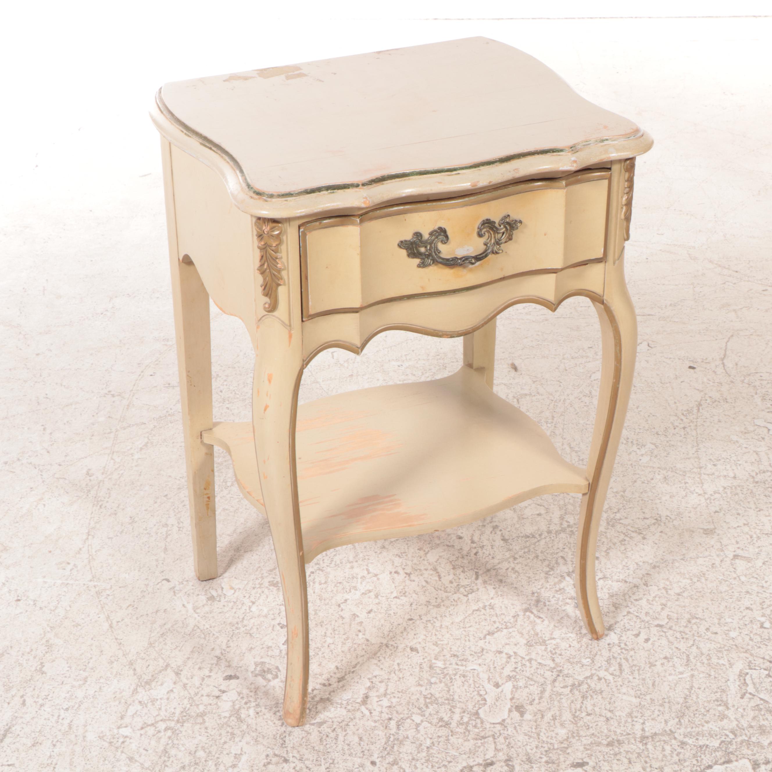 French Provincial Style Painted Full Bed Frame and Nightstand