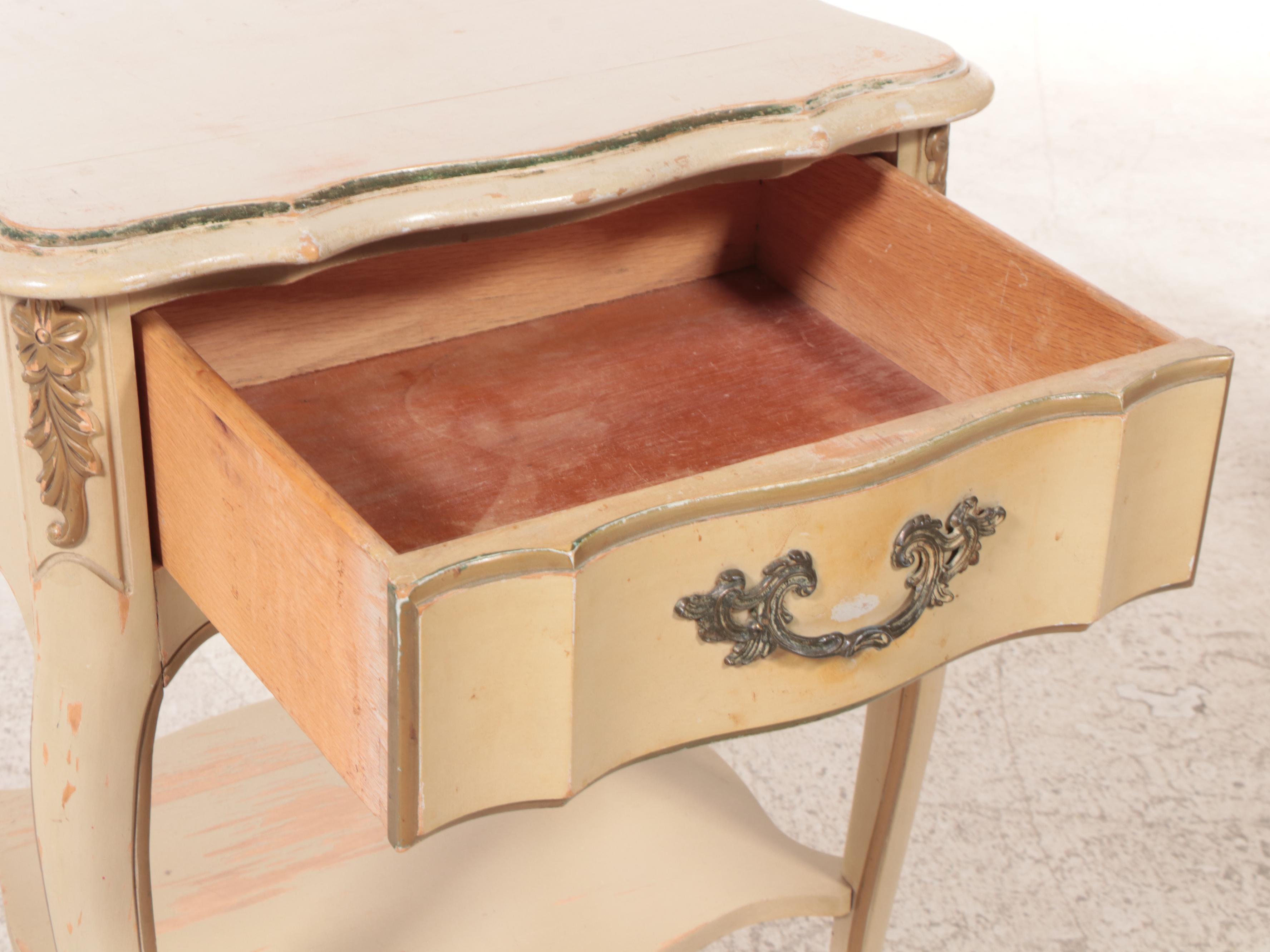 French Provincial Style Painted Full Bed Frame and Nightstand