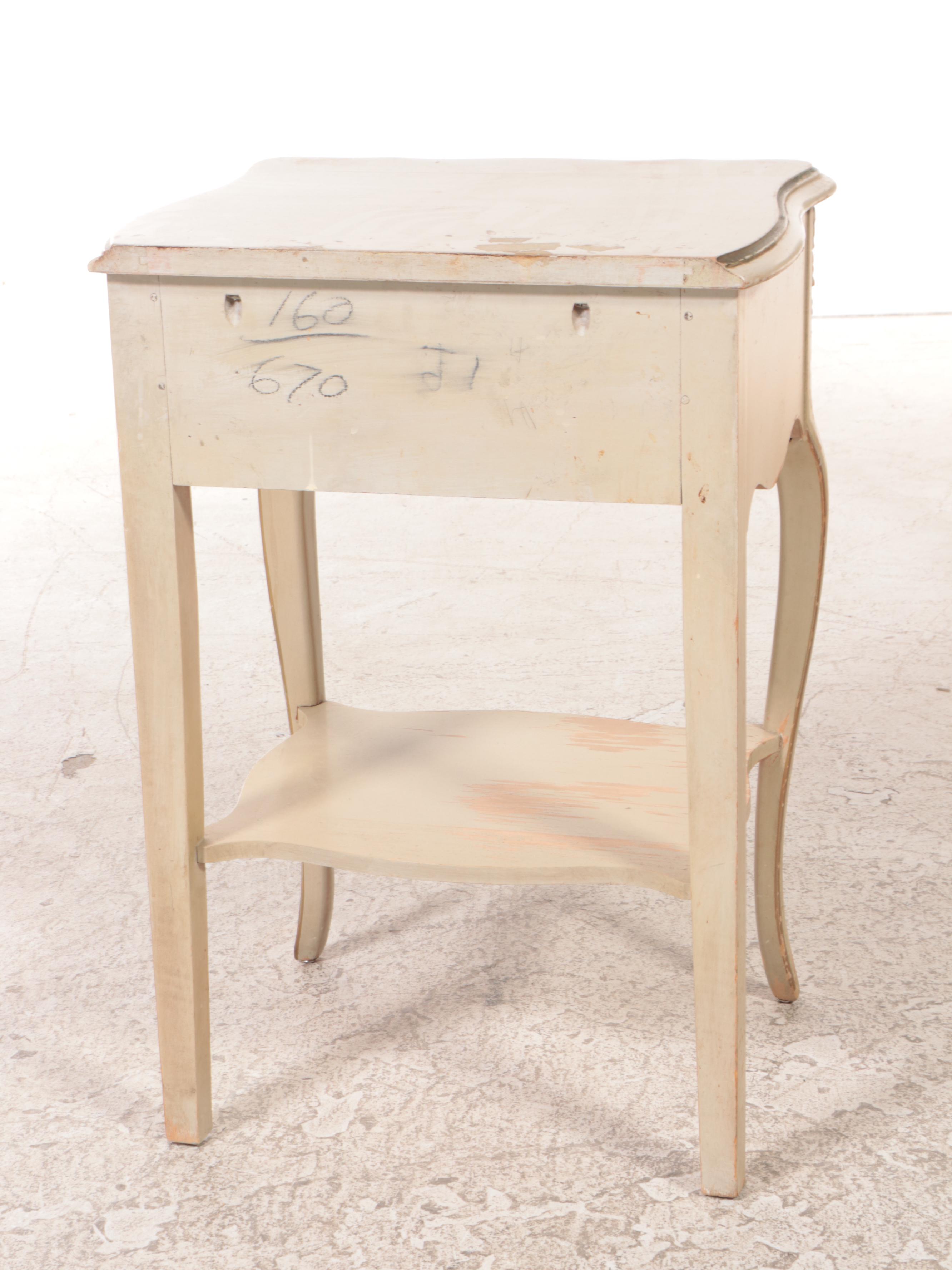 French Provincial Style Painted Full Bed Frame and Nightstand