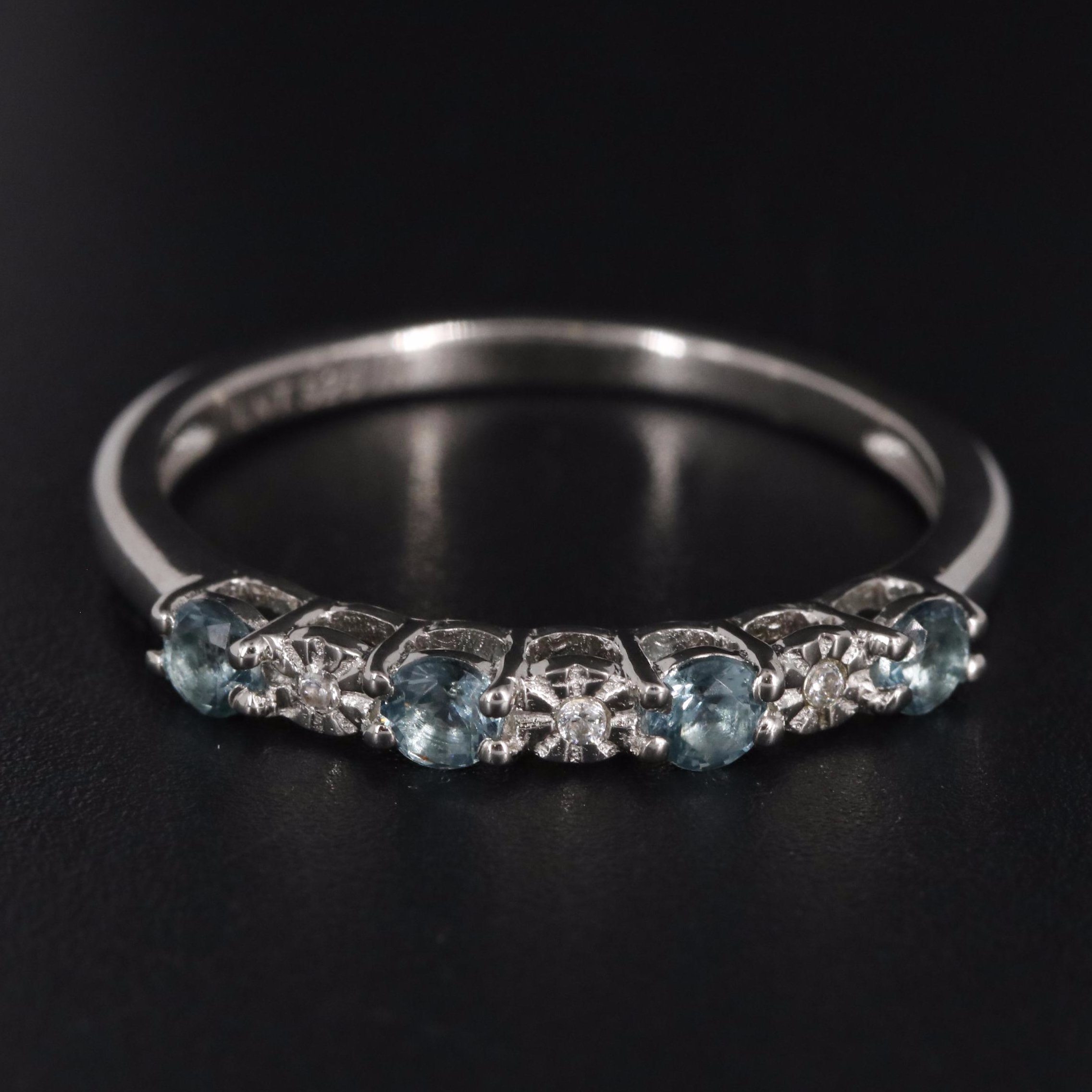 Sterling Light Blue Topaz and Cubic Zirconia Band
