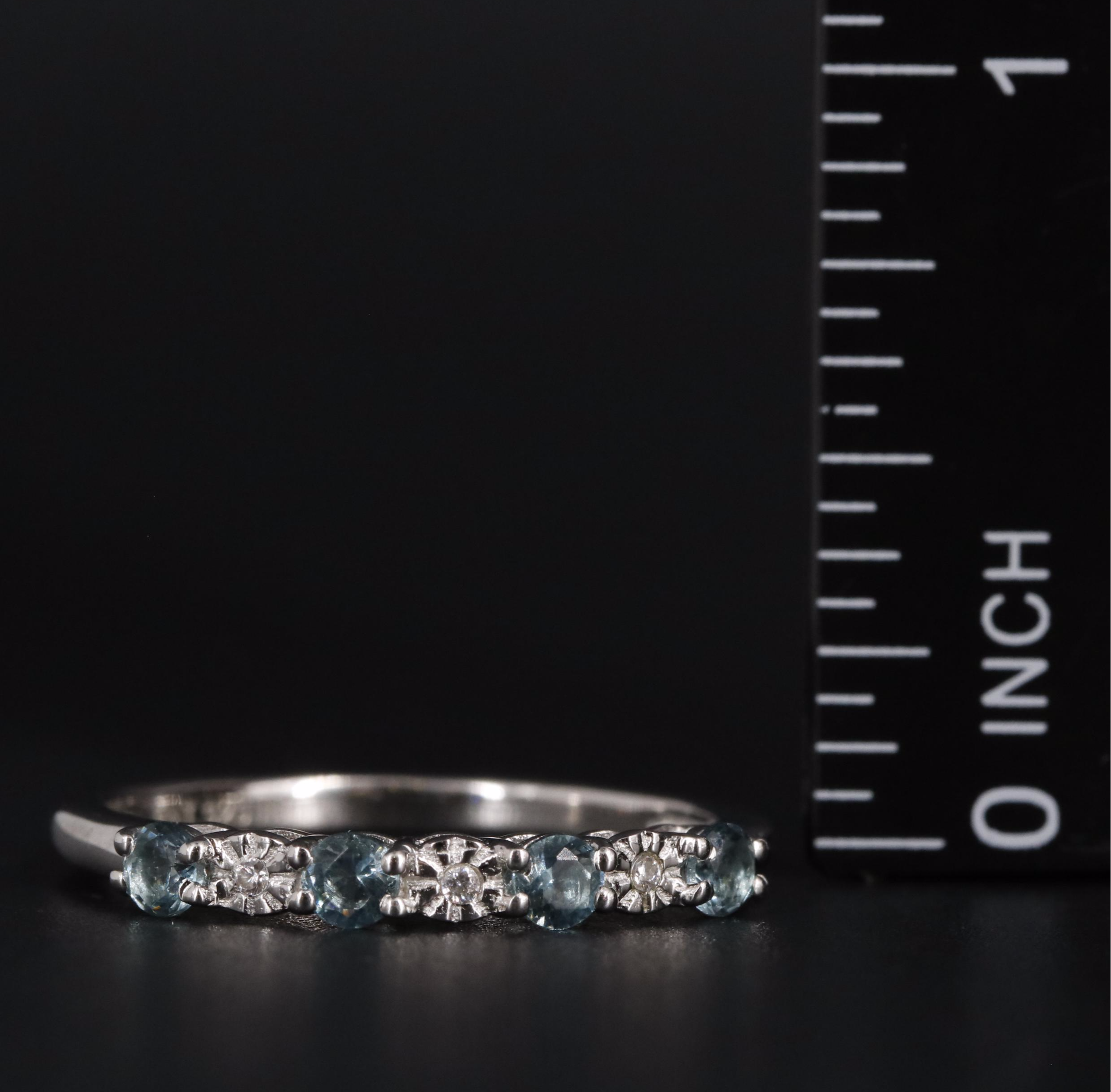 Sterling Light Blue Topaz and Cubic Zirconia Band