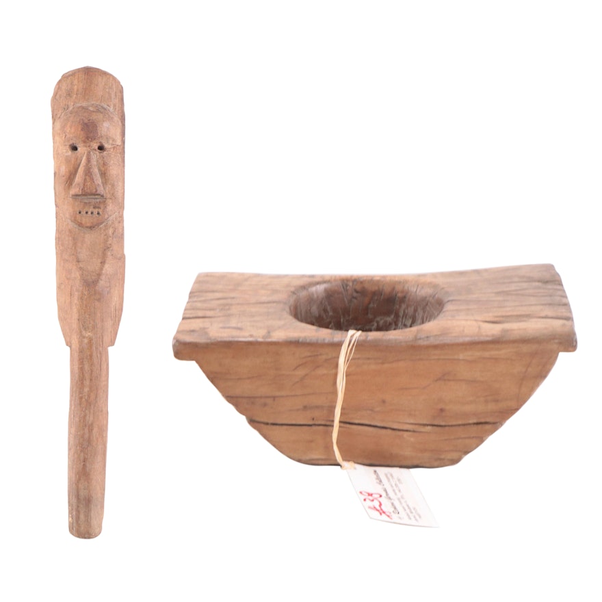 Filipino Hand-Carved Wood Mortar and Pestle