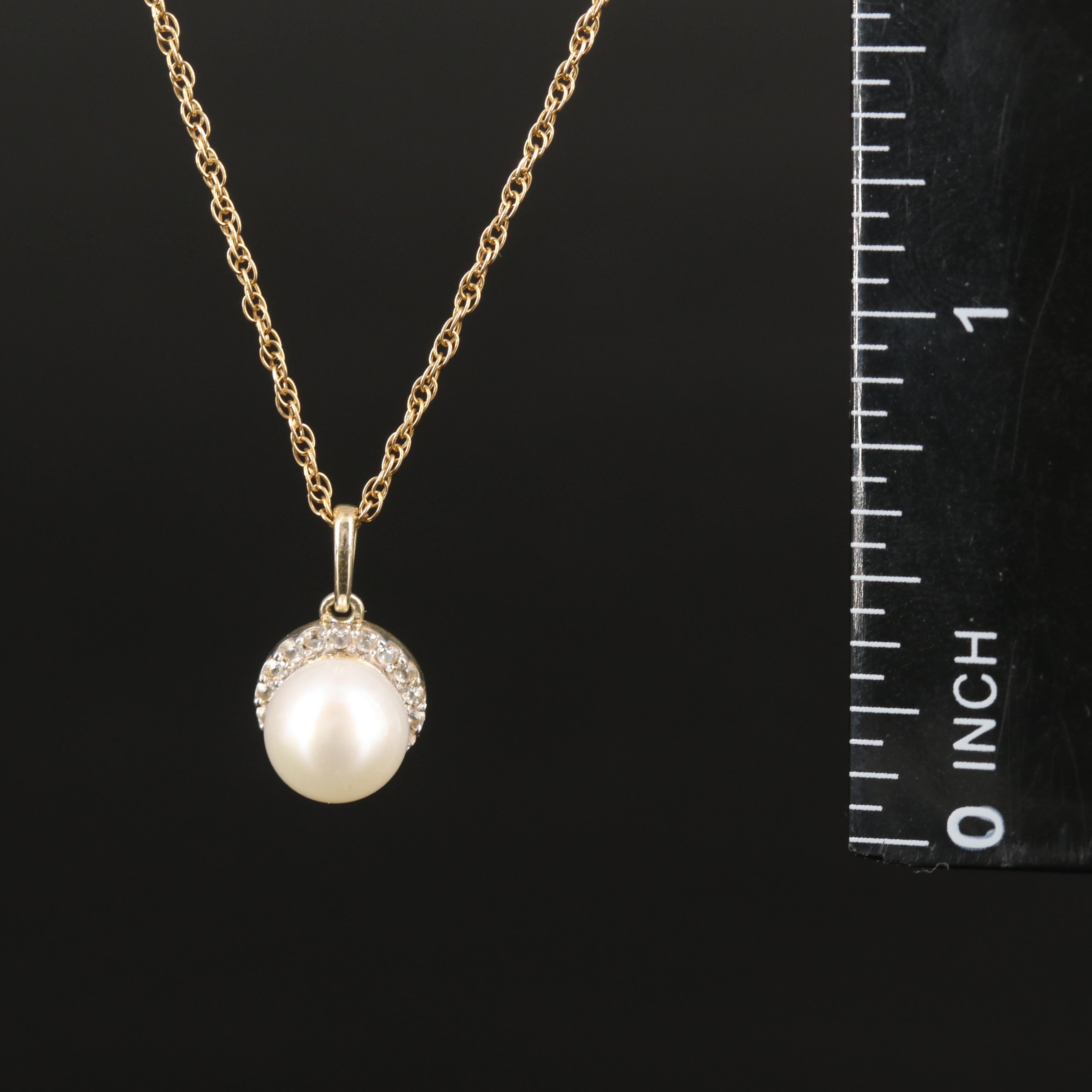 10K Pearl and White Sapphire Pendant Necklace