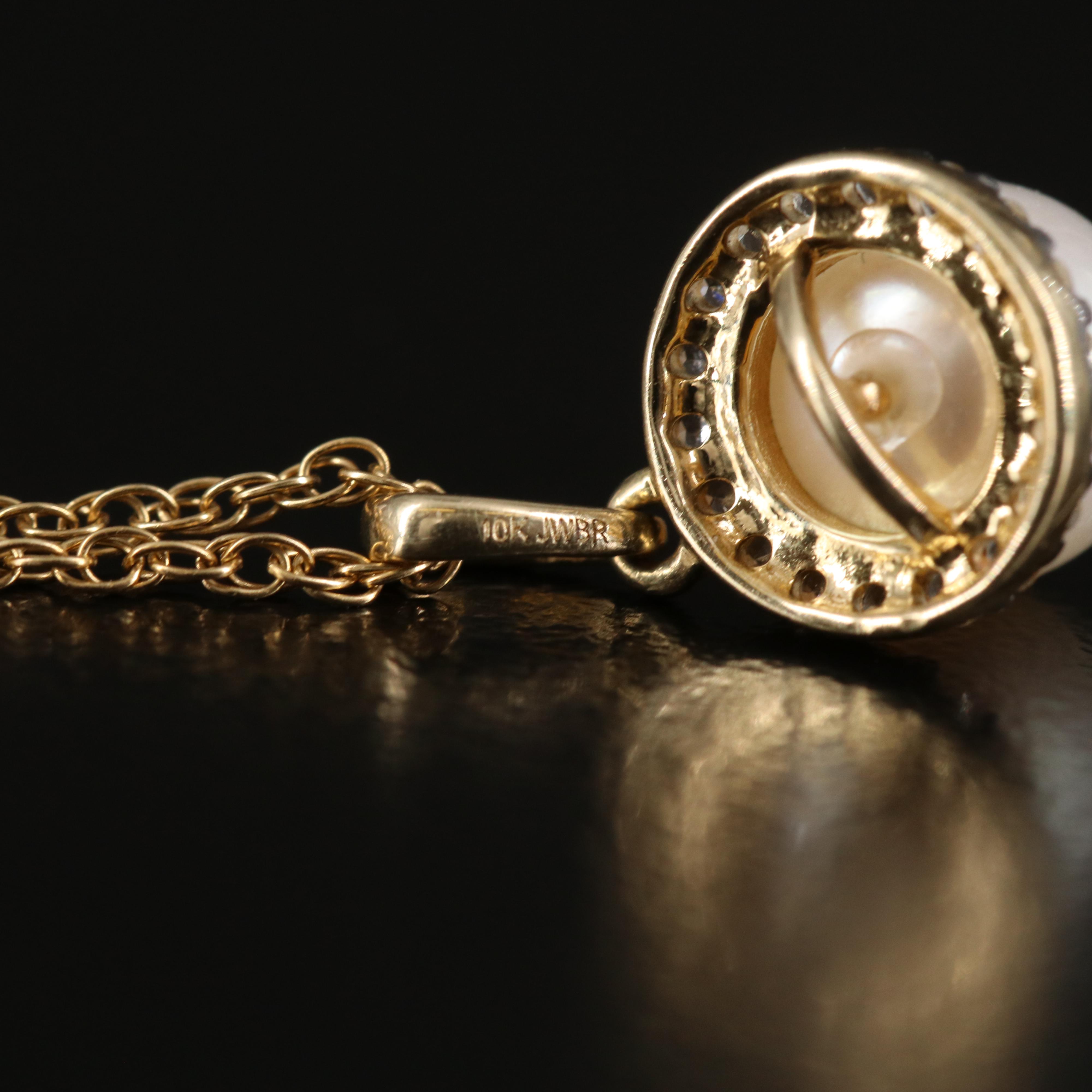 10K Pearl and White Sapphire Pendant Necklace