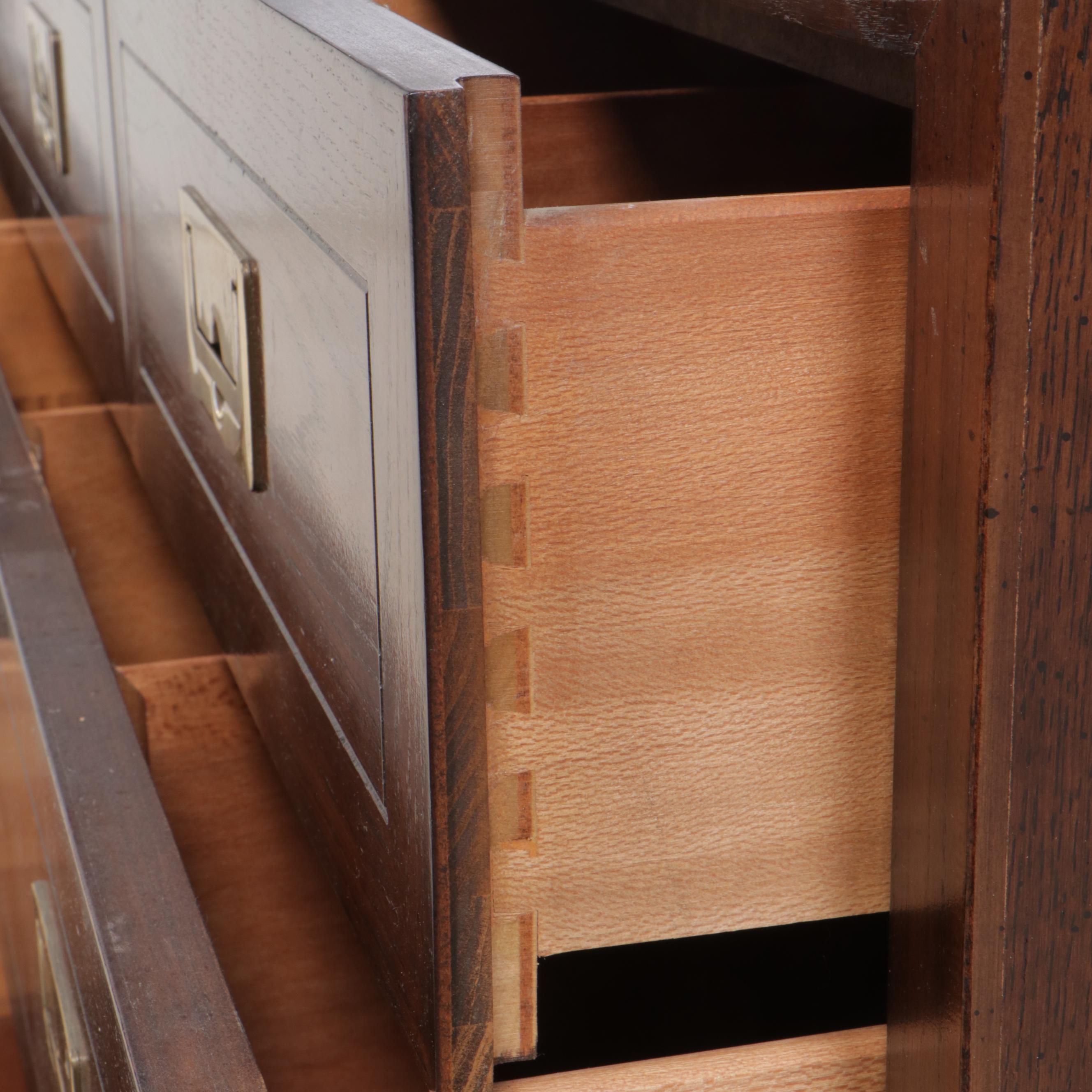 Henredon Campaign Style Brass-Mounted Oak Seven-Drawer Chest