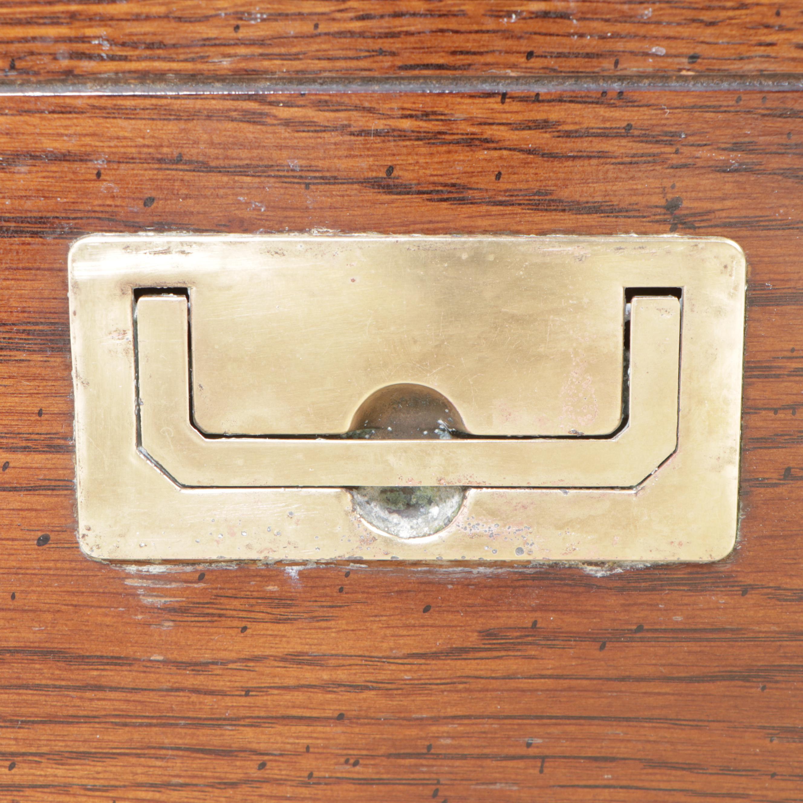 Henredon Campaign Style Brass-Mounted Oak Seven-Drawer Chest