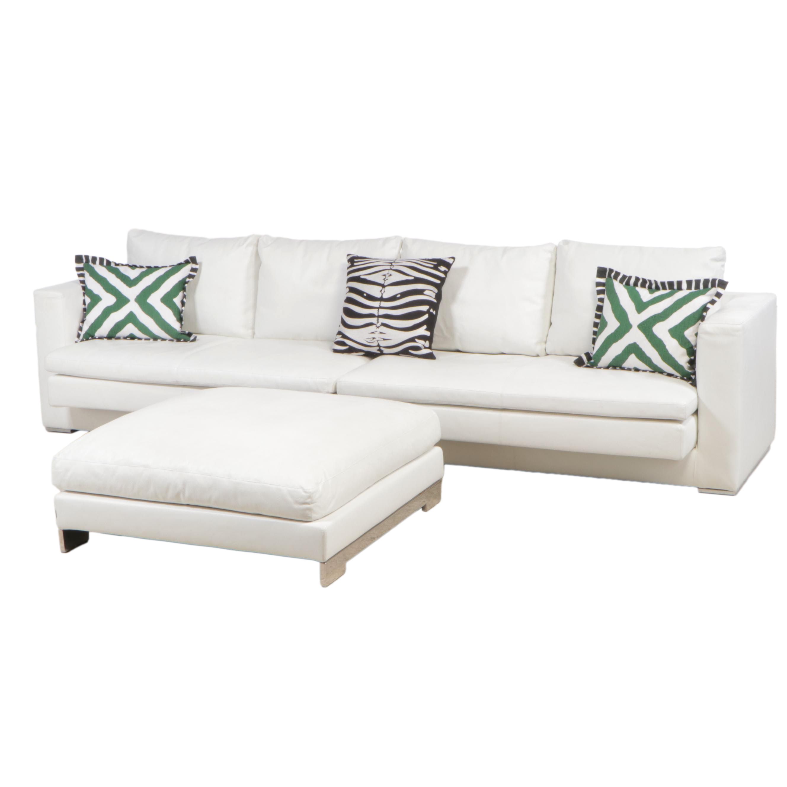 Molteni & C.,Three-Piece Italian Leather Sectional Sofa with Pillows