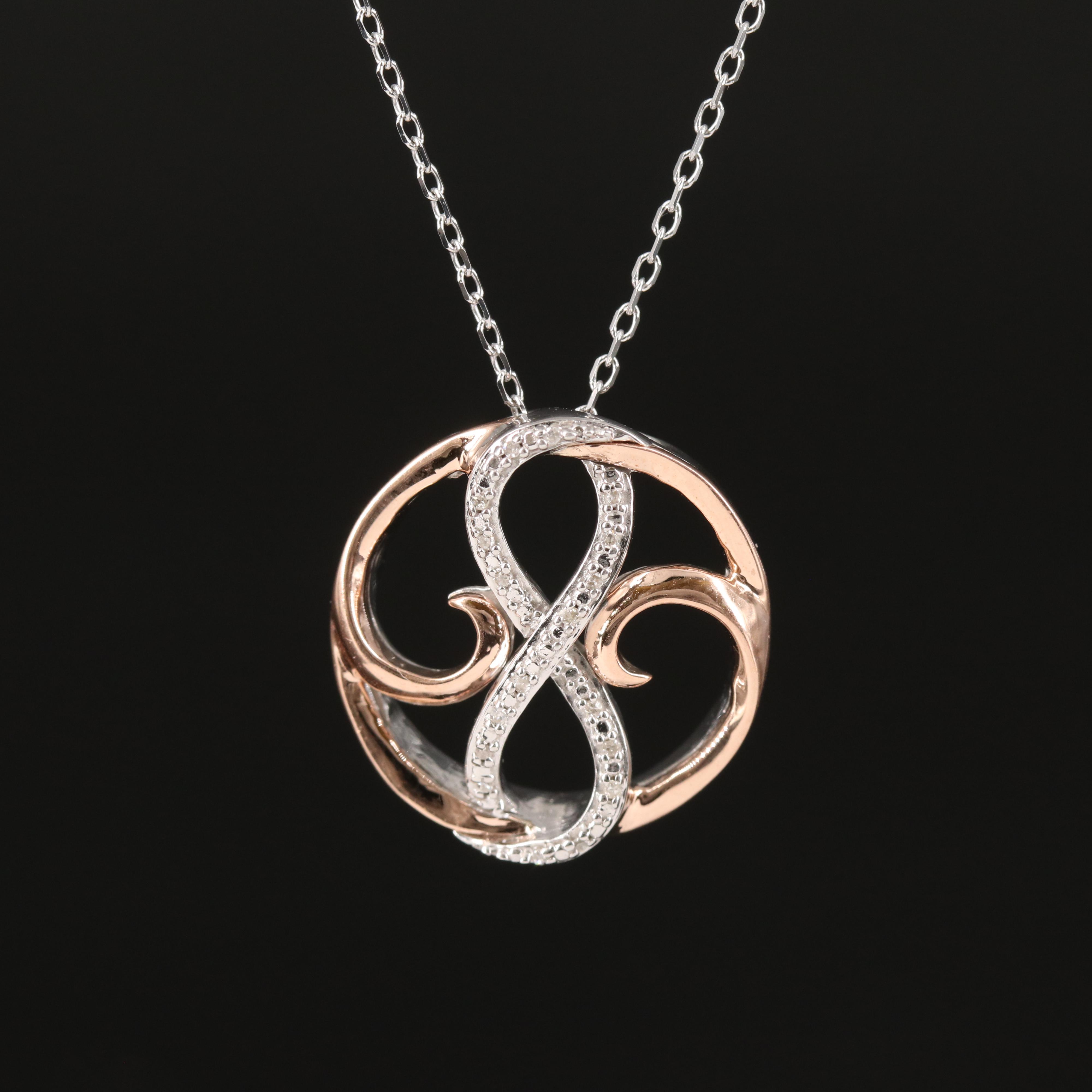Sterling Diamond Infinity Pendant with 10K Accent and Chain