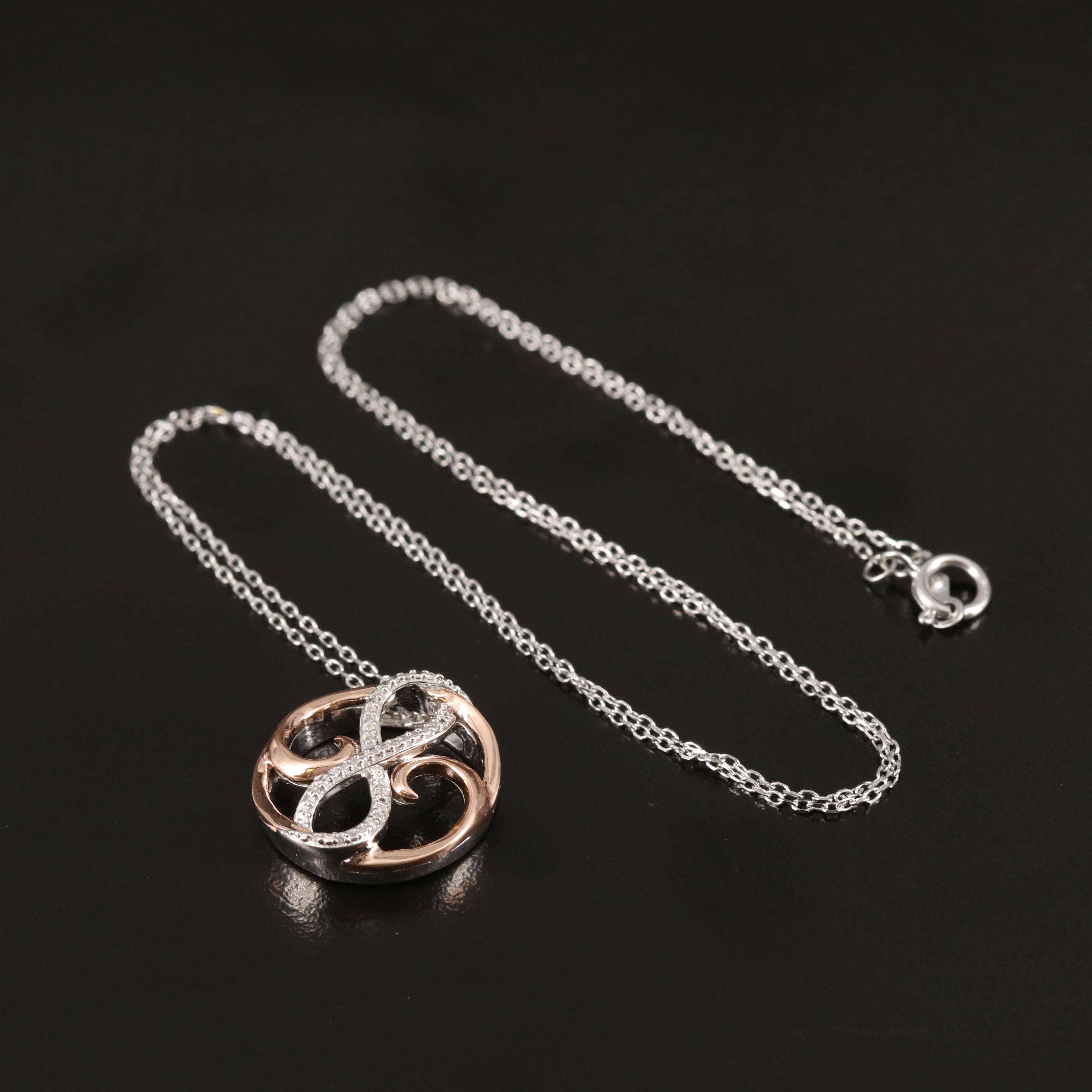 Sterling Diamond Infinity Pendant with 10K Accent and Chain