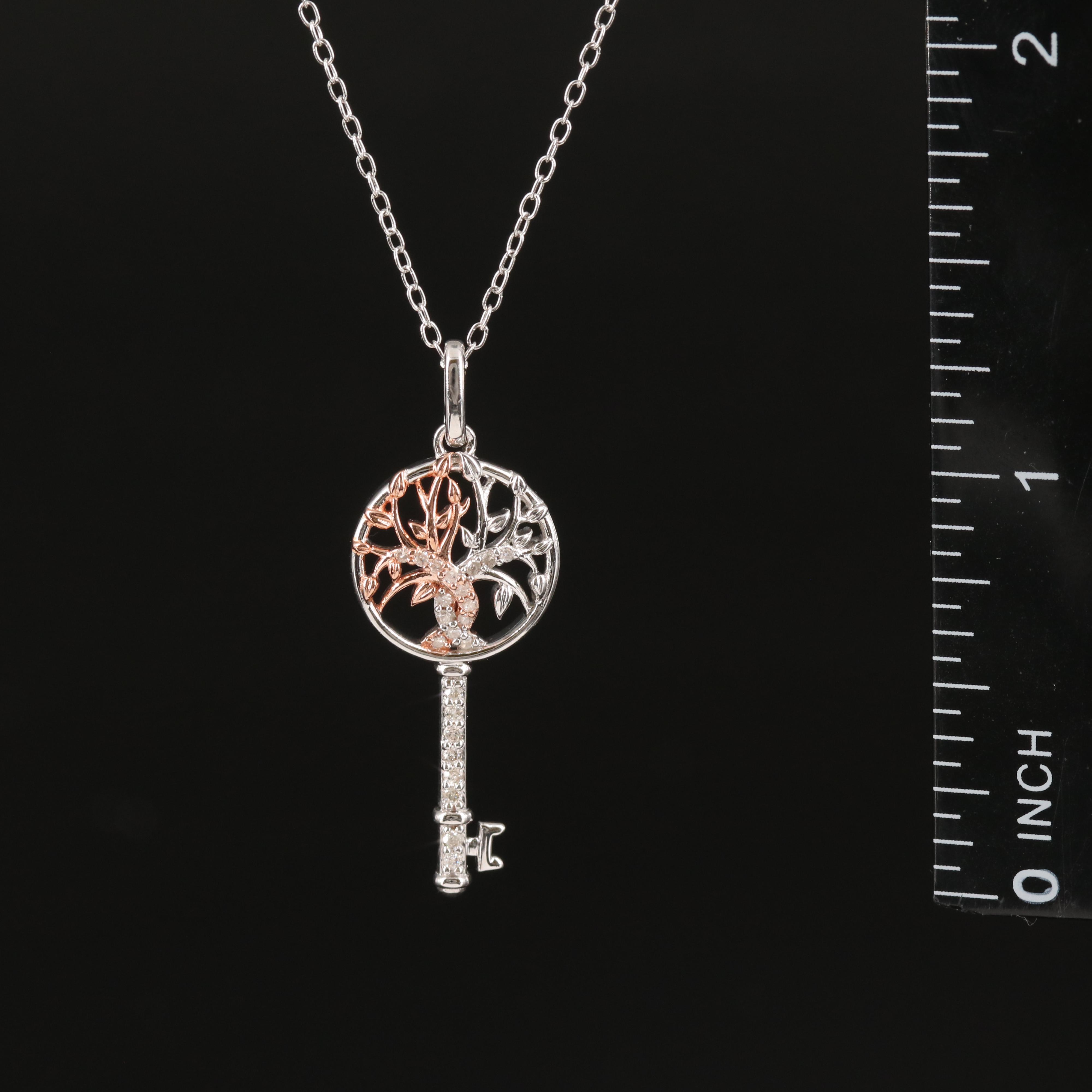 Sterling Diamond Tree of Life Key Pendant Necklace