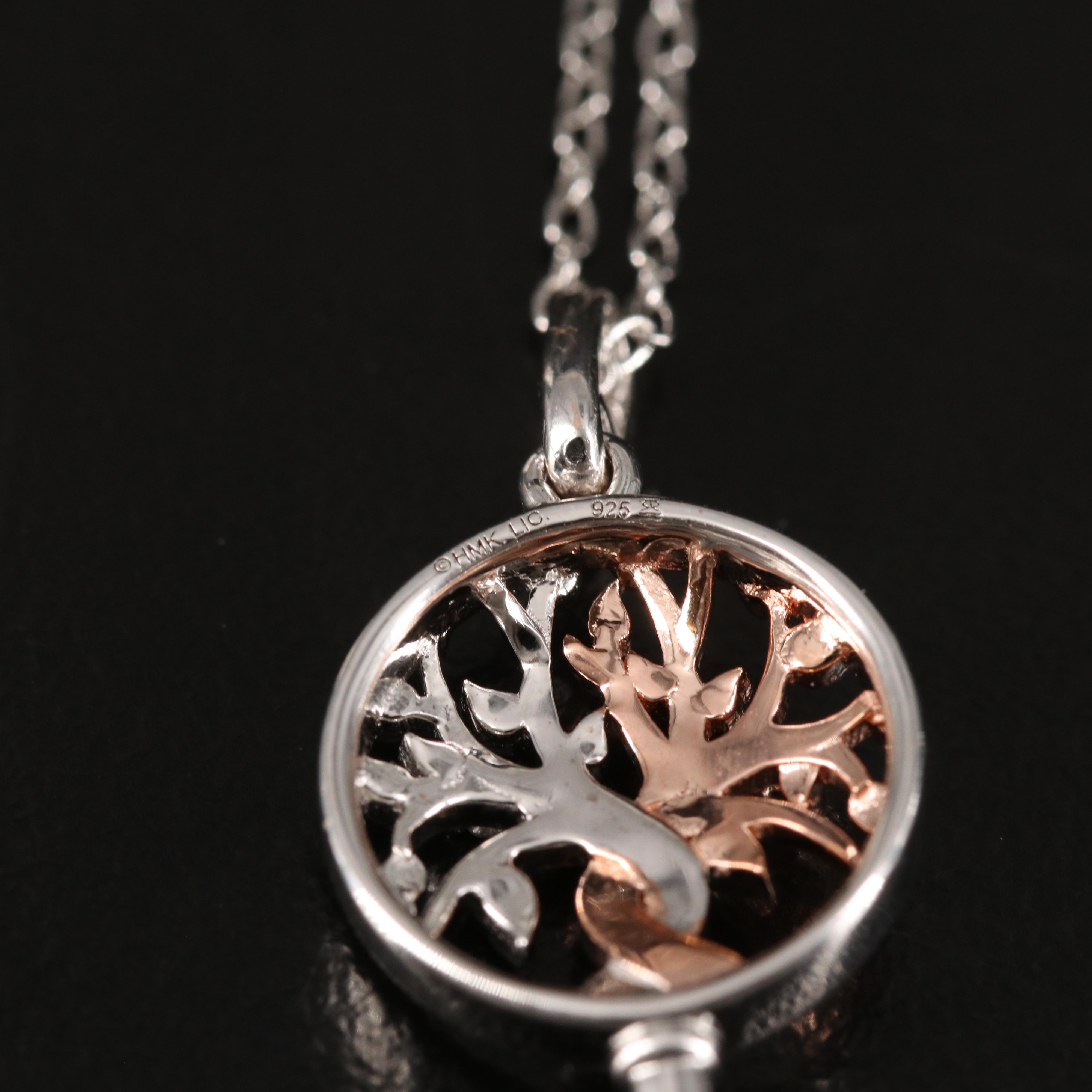 Sterling Diamond Tree of Life Key Pendant Necklace
