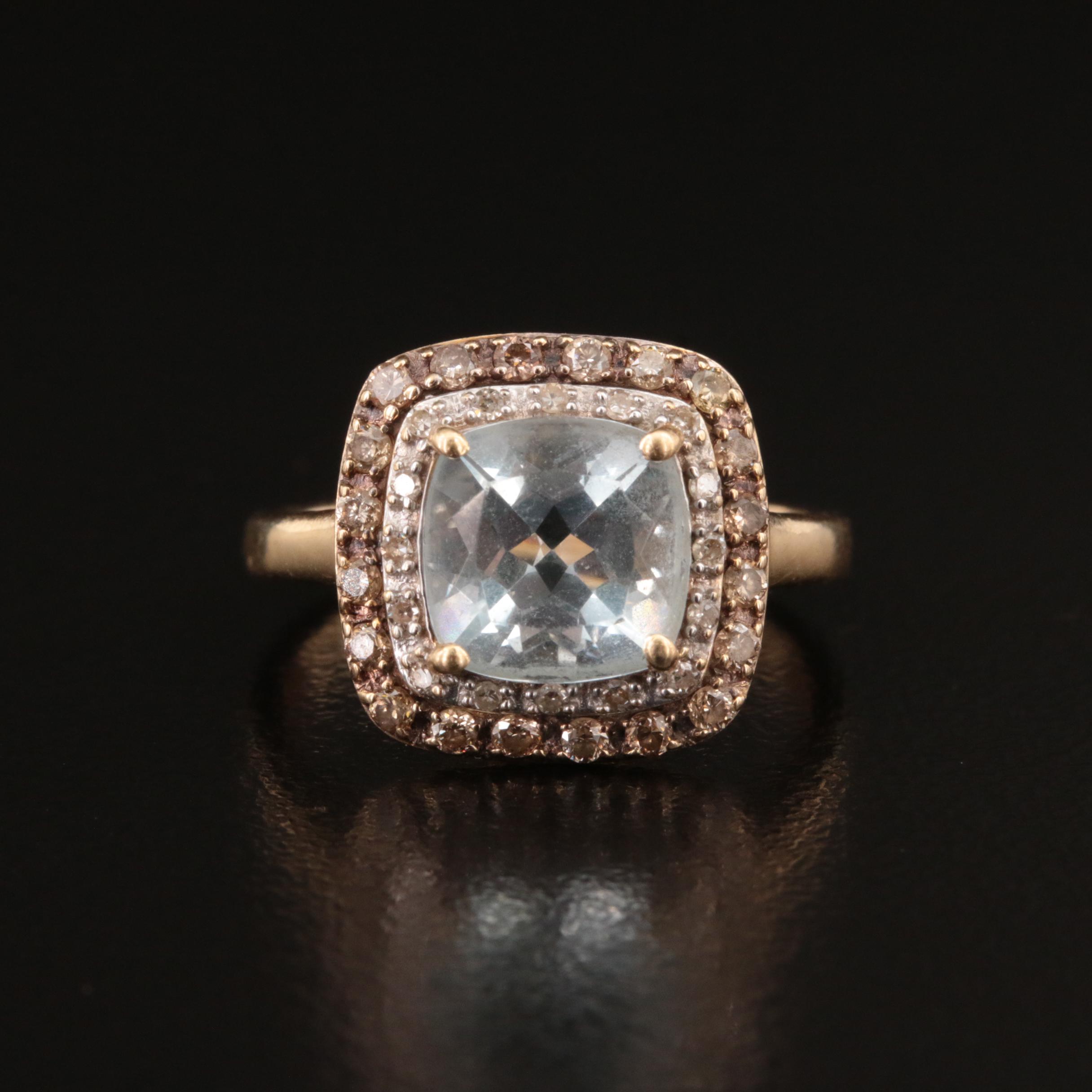 14K Aquamarine and Diamond Ring