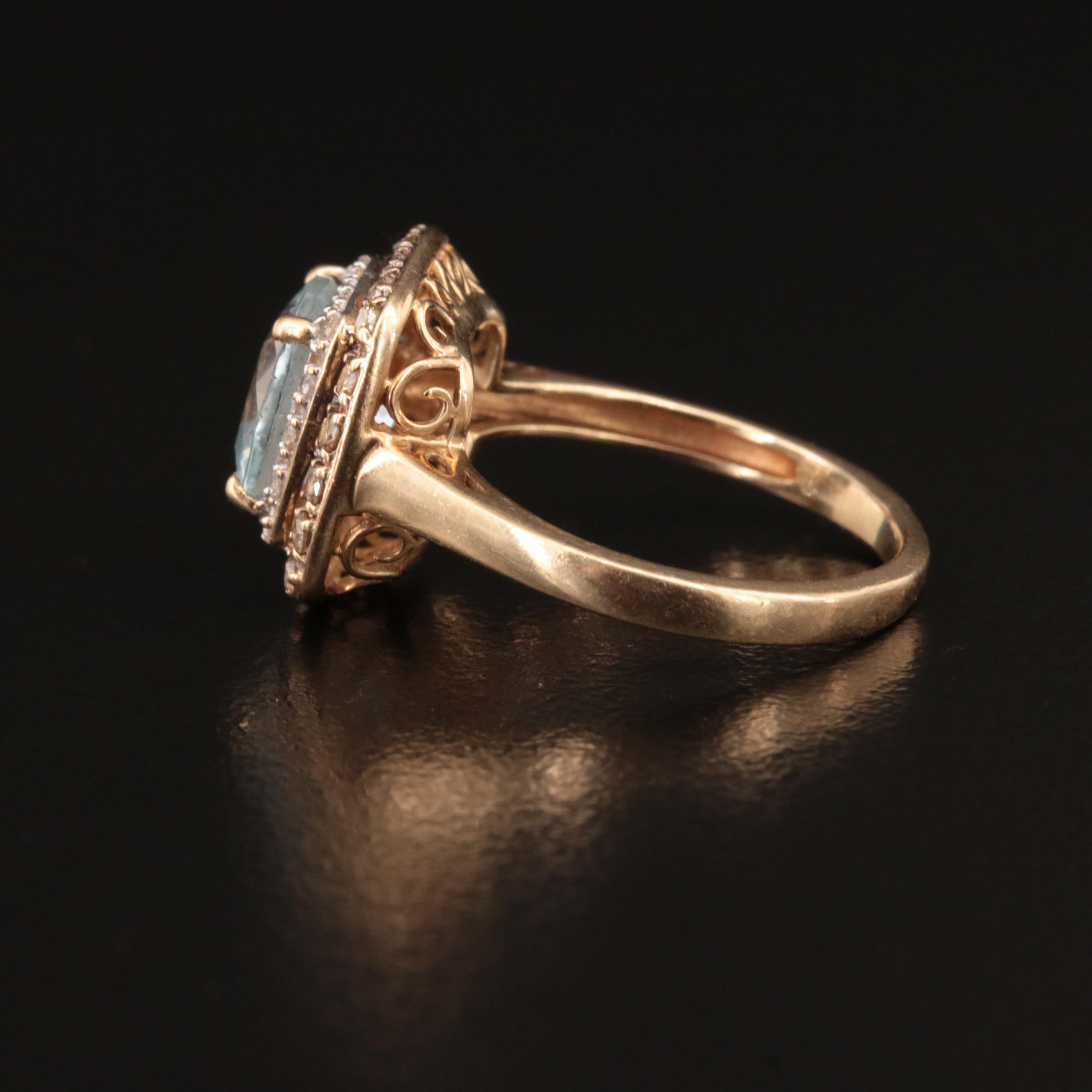 14K Aquamarine and Diamond Ring