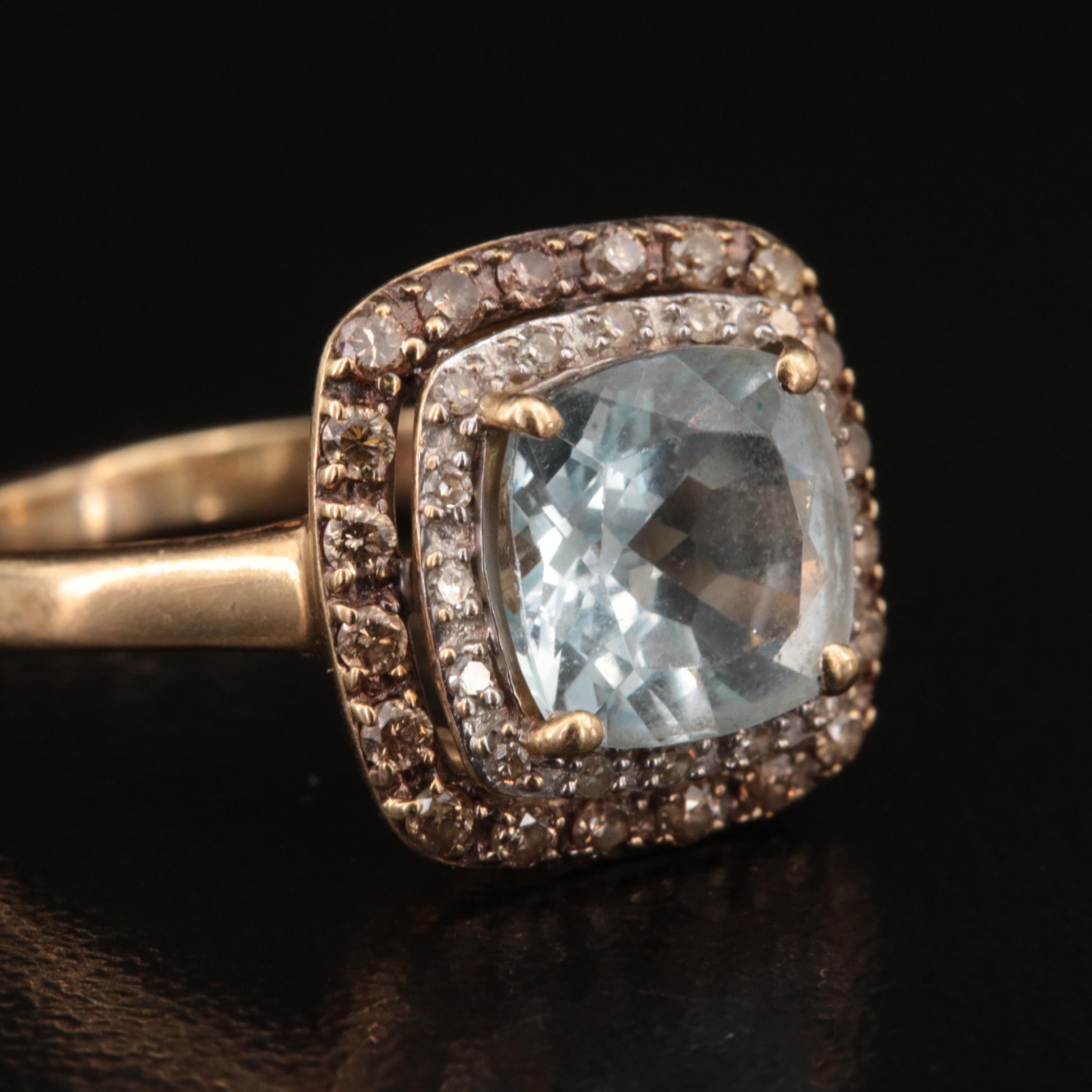 14K Aquamarine and Diamond Ring