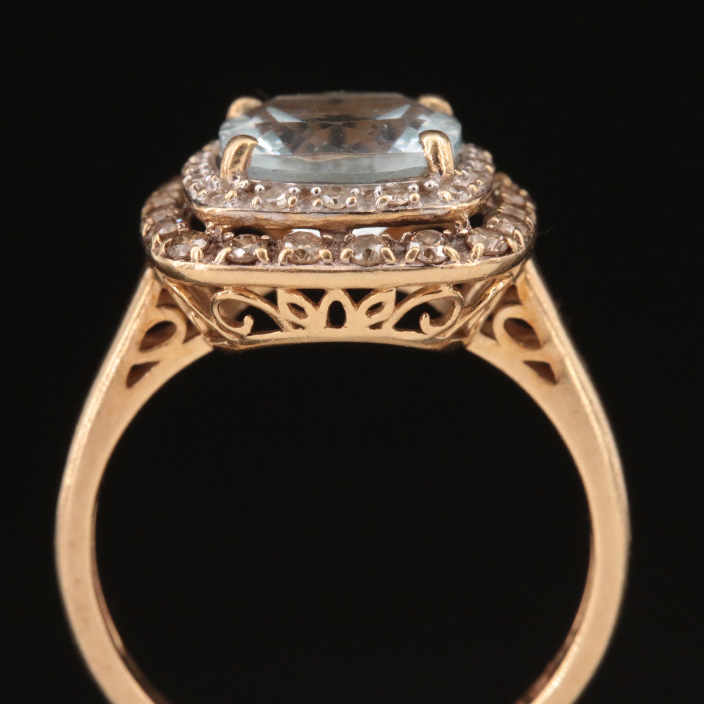 14K Aquamarine and Diamond Ring
