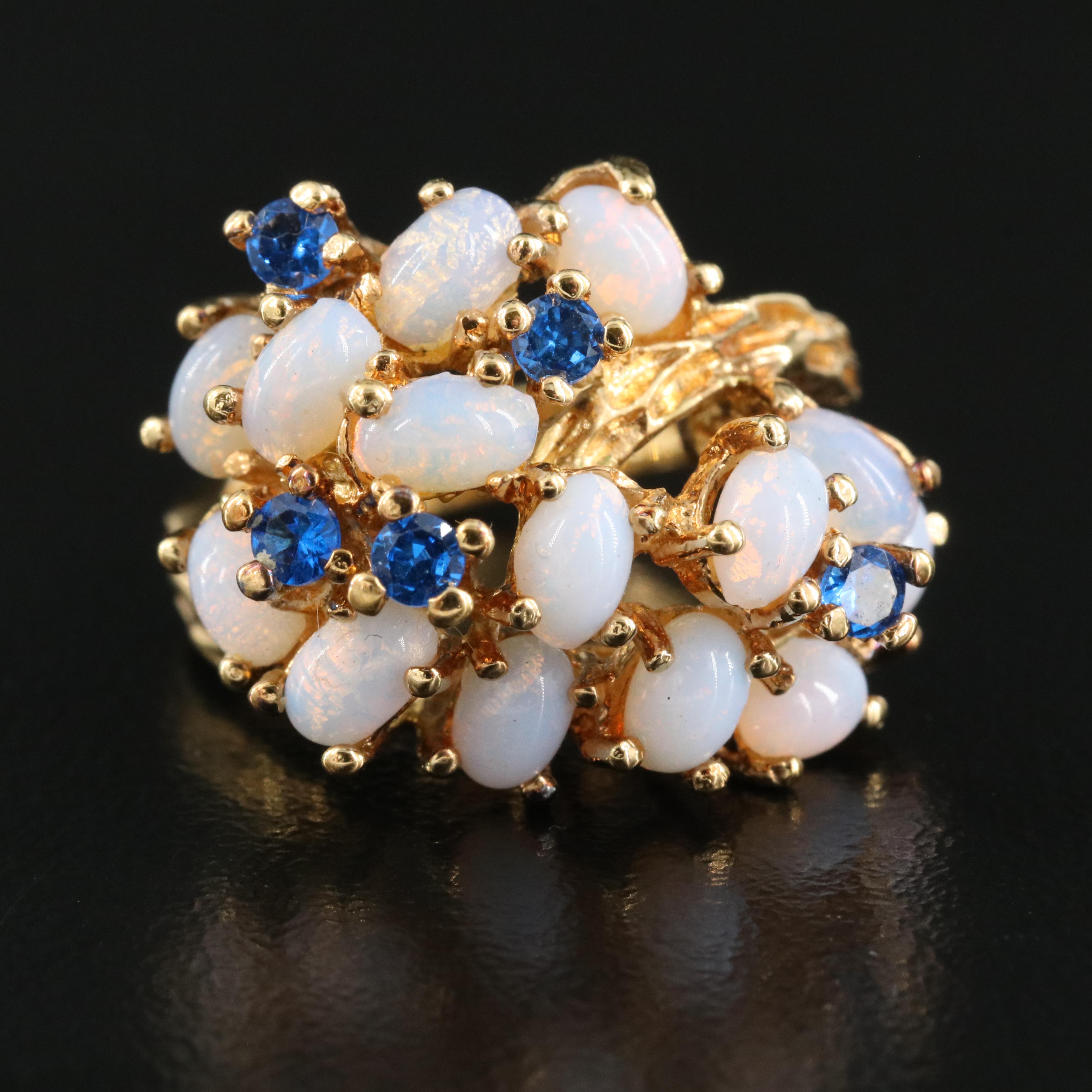 Sterling Faux Opal and Spinel Ring