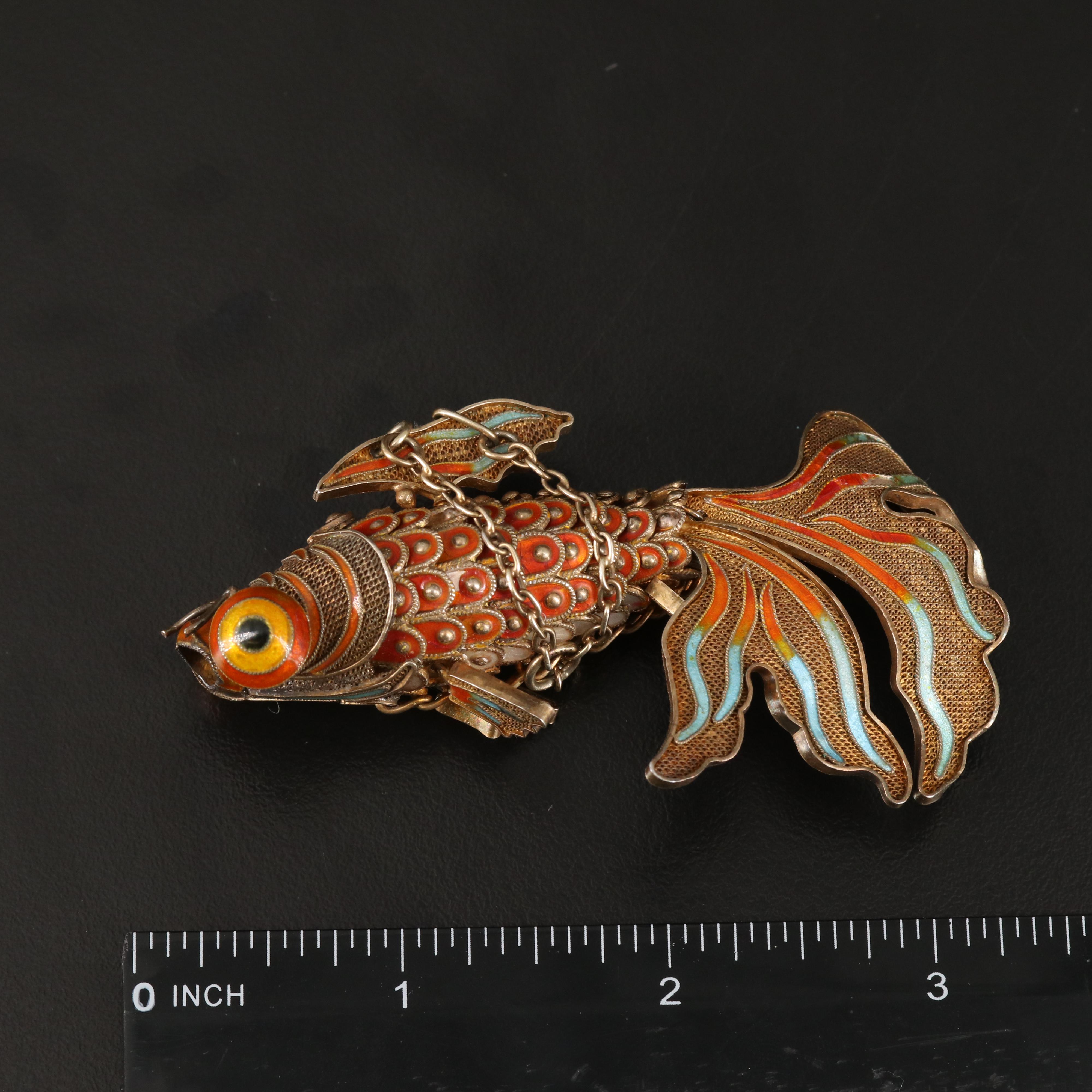 Sterling Enameled Articulated Fish Pendants