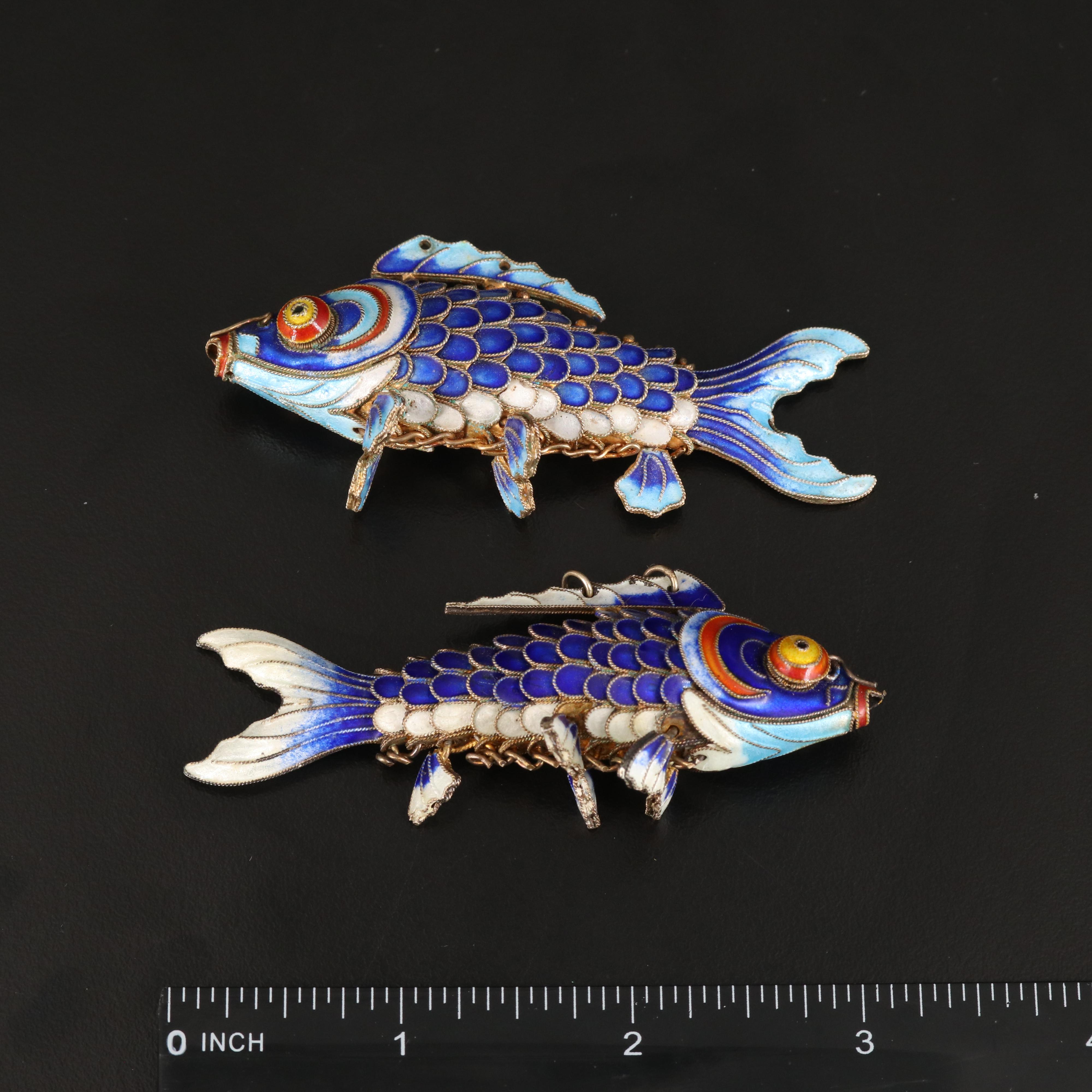 800 Silver Enamel Articulating Fish Pendants