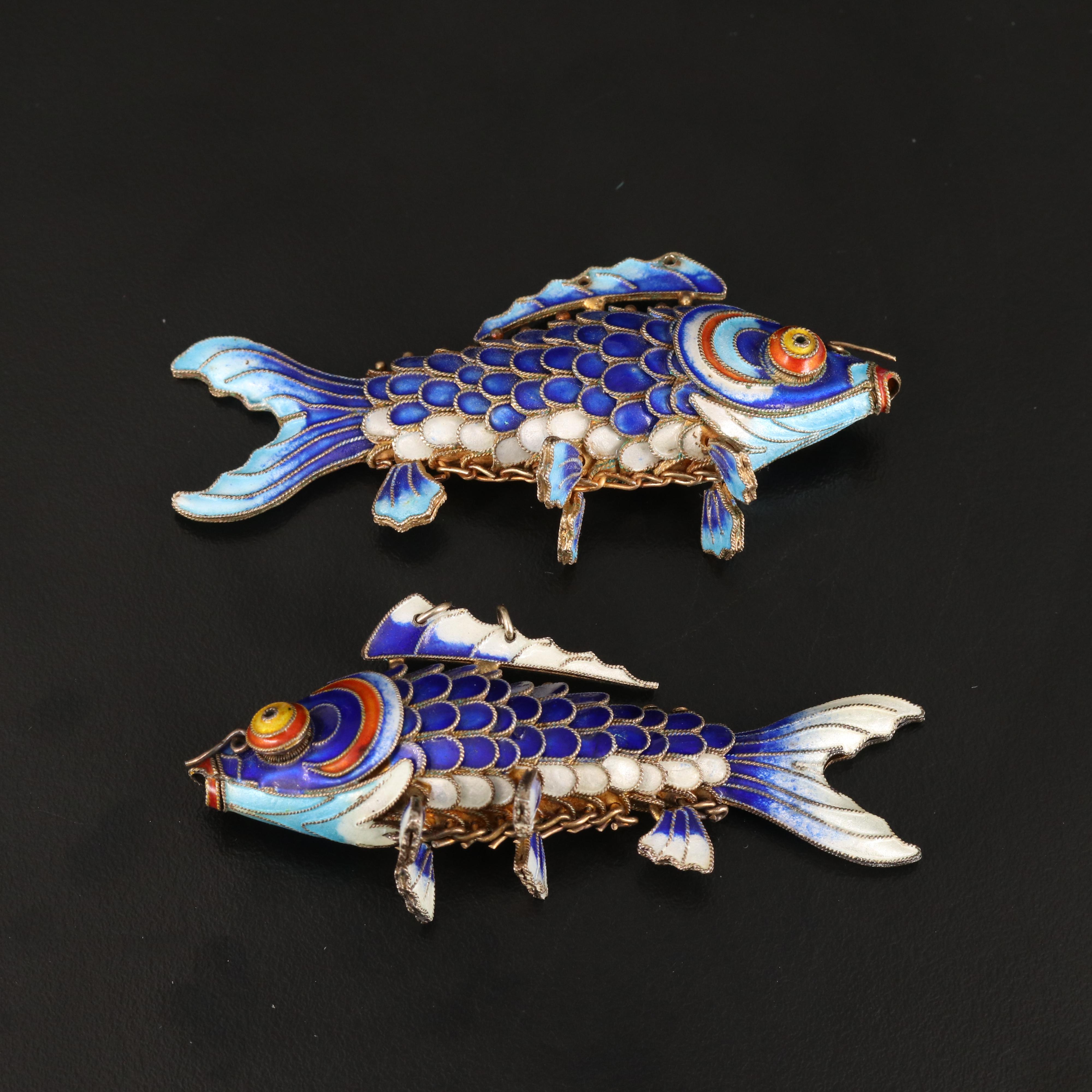 800 Silver Enamel Articulating Fish Pendants