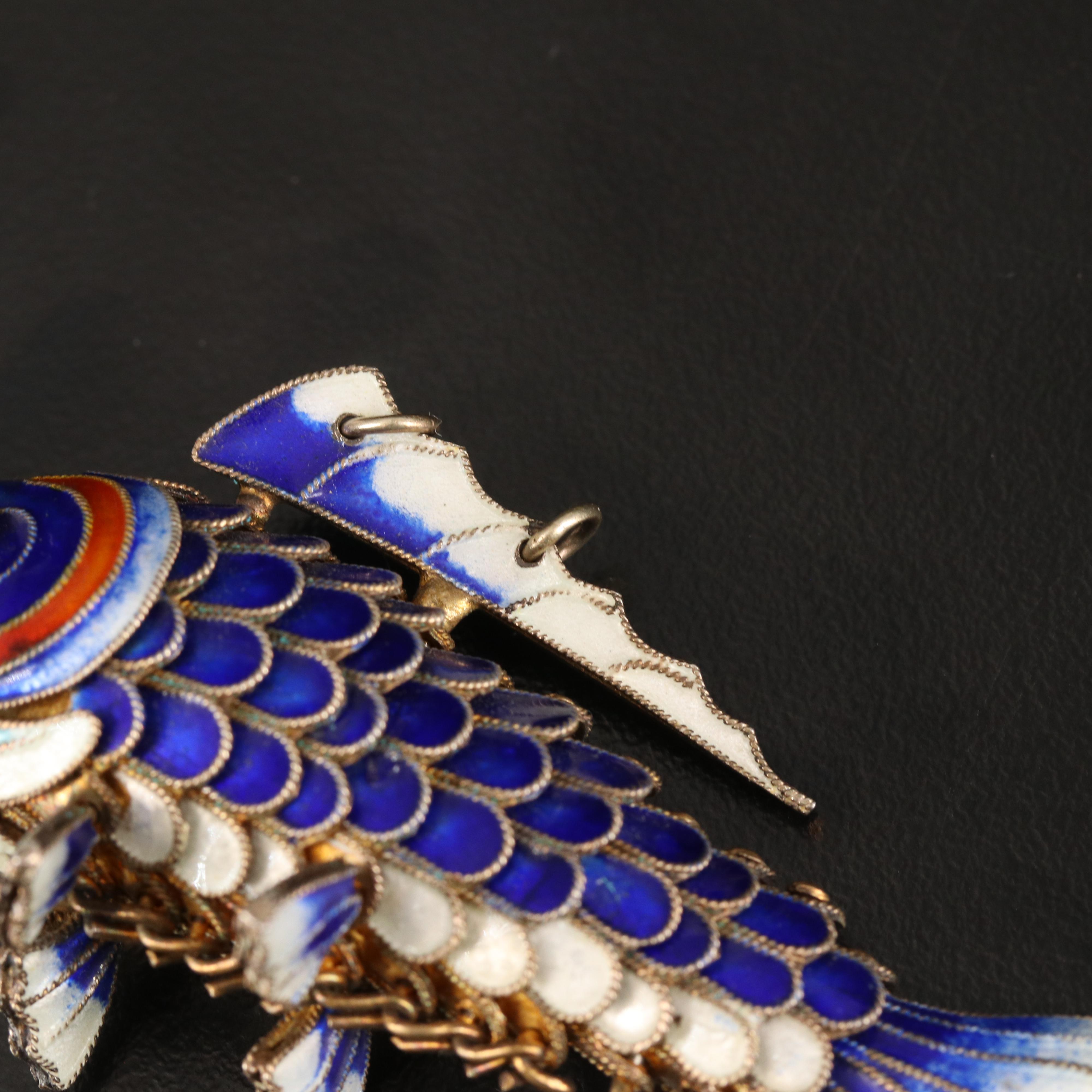 800 Silver Enamel Articulating Fish Pendants
