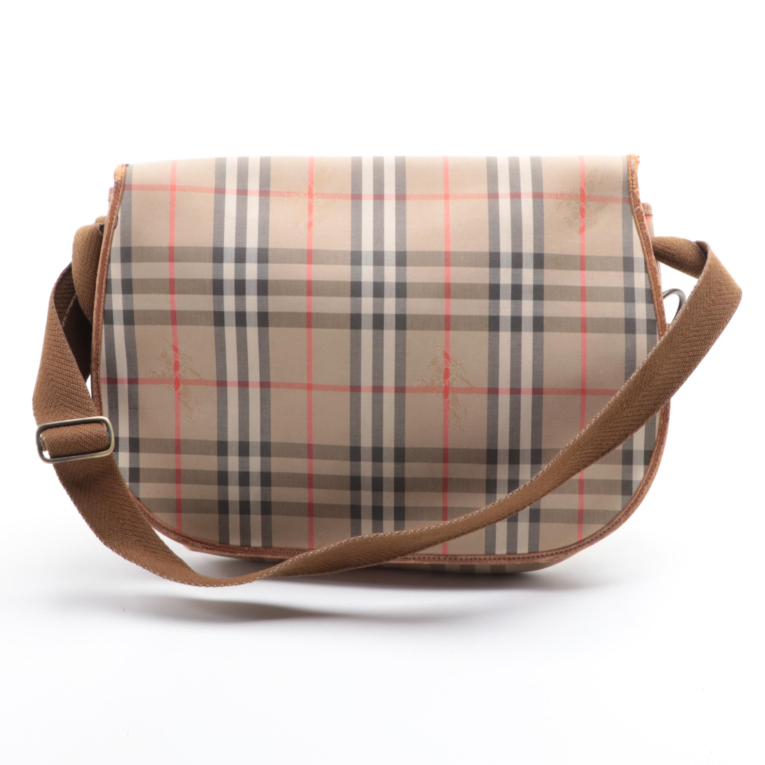 Burberrys Medium Flap Messenger Bag in Haymarket Check Gabardine/Leather