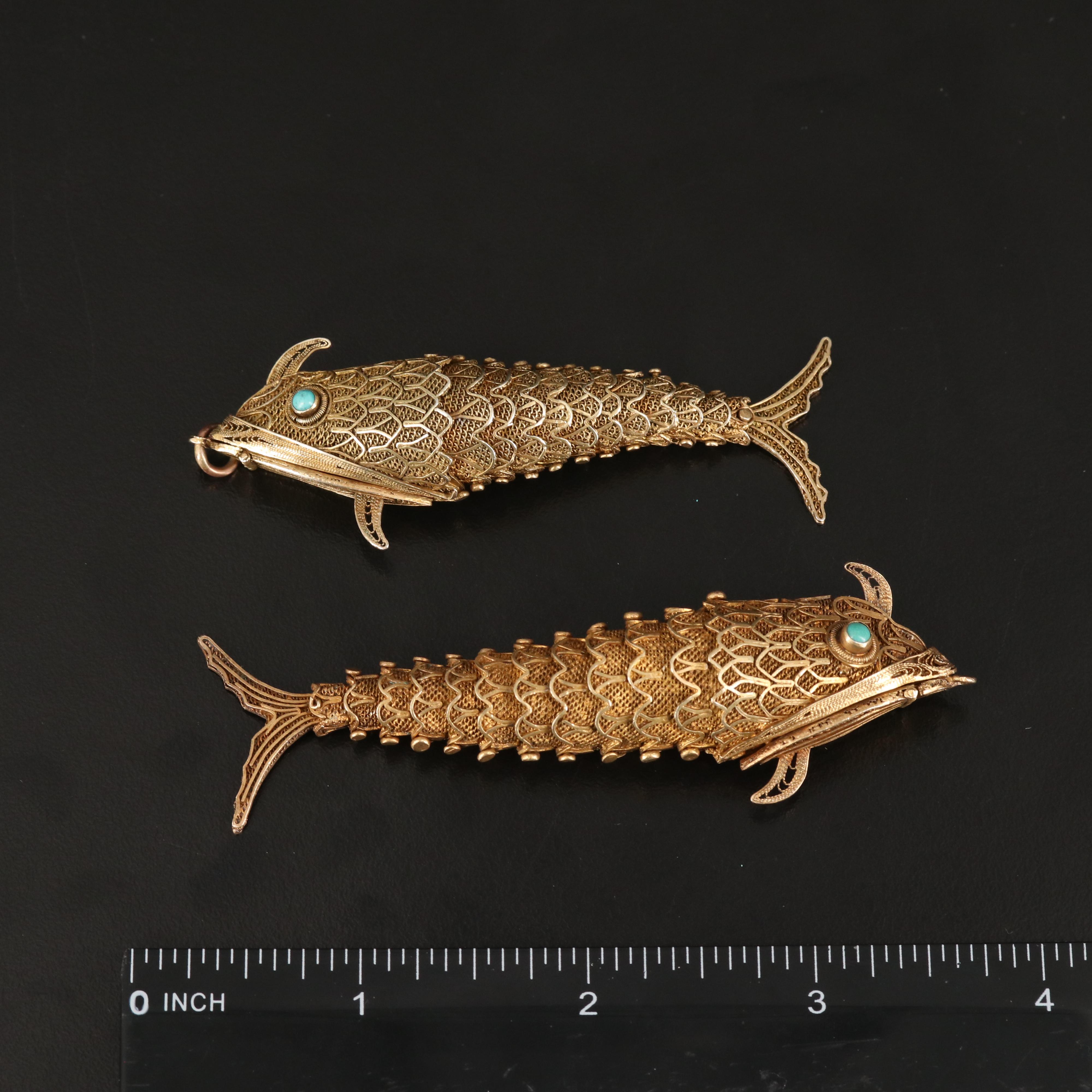Vintage Sterling and 800 Silver Articulated Filigree Fish Pendants