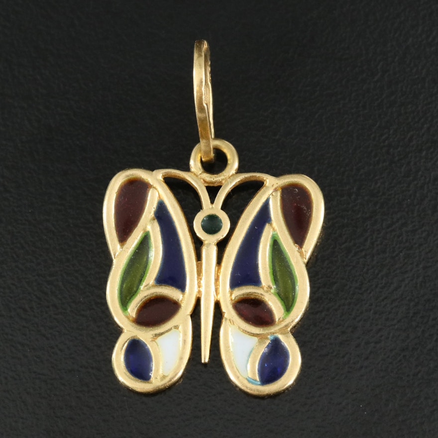 Italian 18K Plique-à-jour Butterfly Pendant