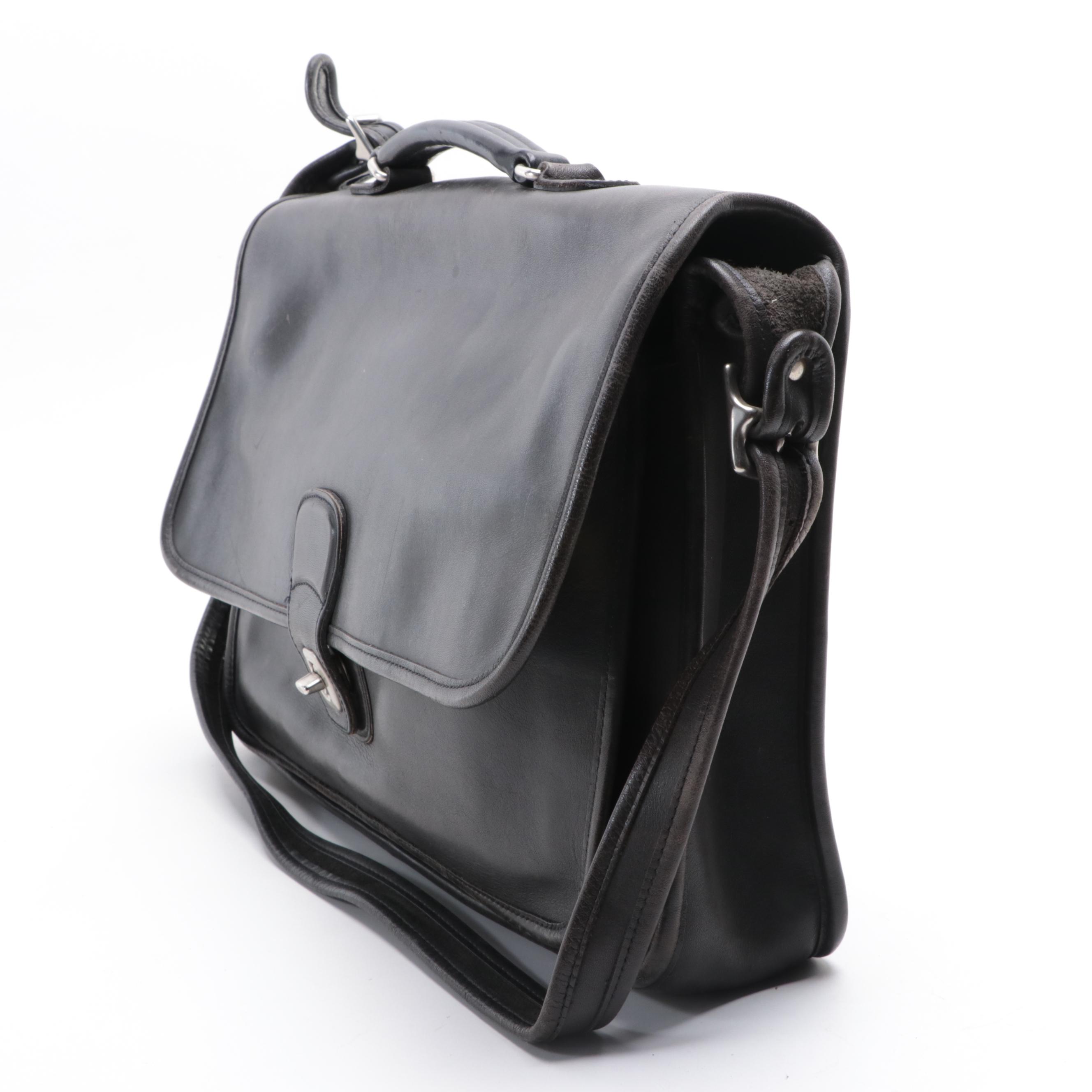 Coach Top-Handle Briefcase in Black Leather w/Shoulder Strap