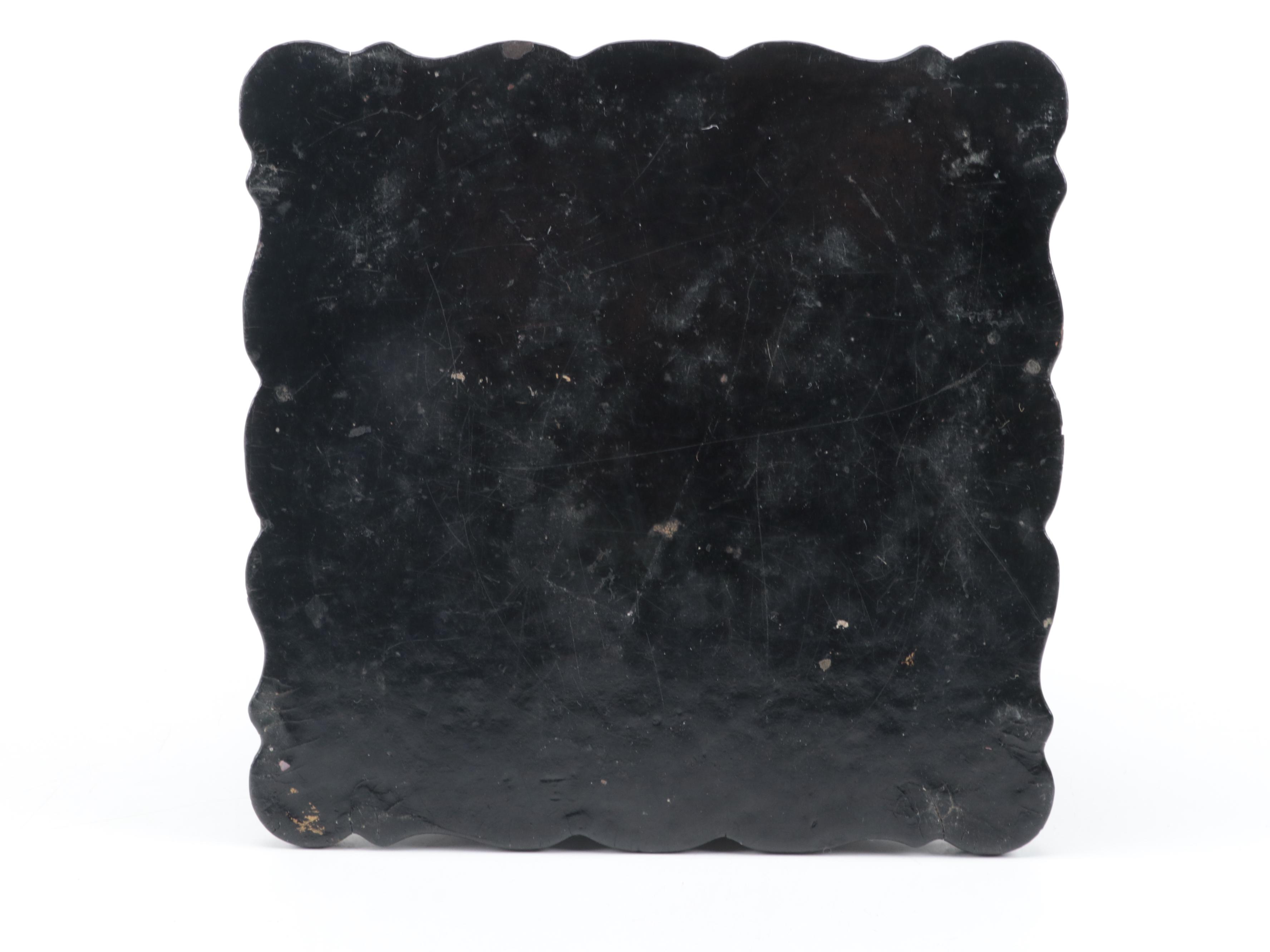 English Papier-Mâché and Abalone Inlay Velvet Lined Box, Mid to Late 19th C.