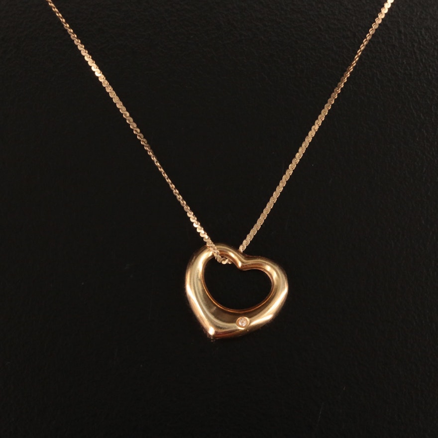 14K 0.01 CT Diamond Heart Pendant Necklace