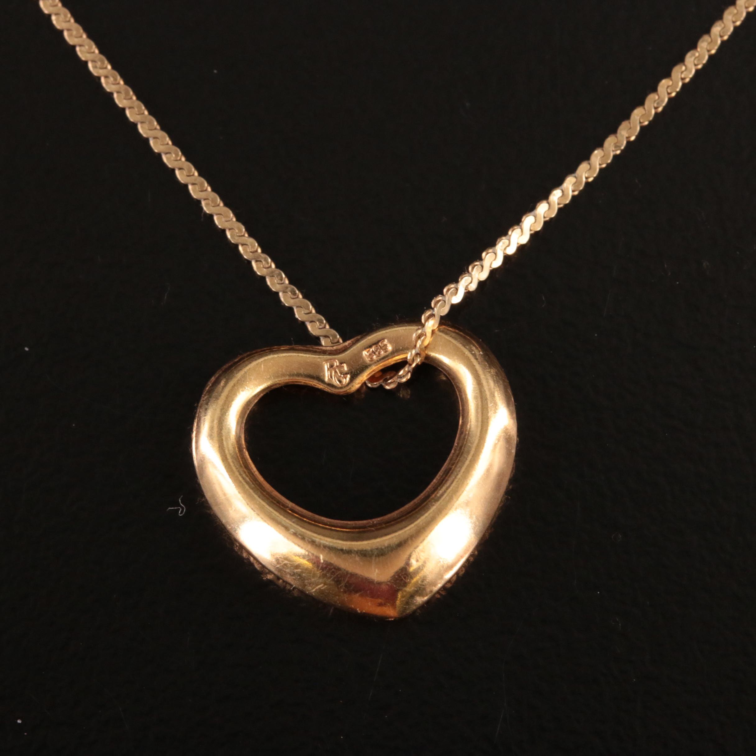 14K 0.01 CT Diamond Heart Pendant Necklace