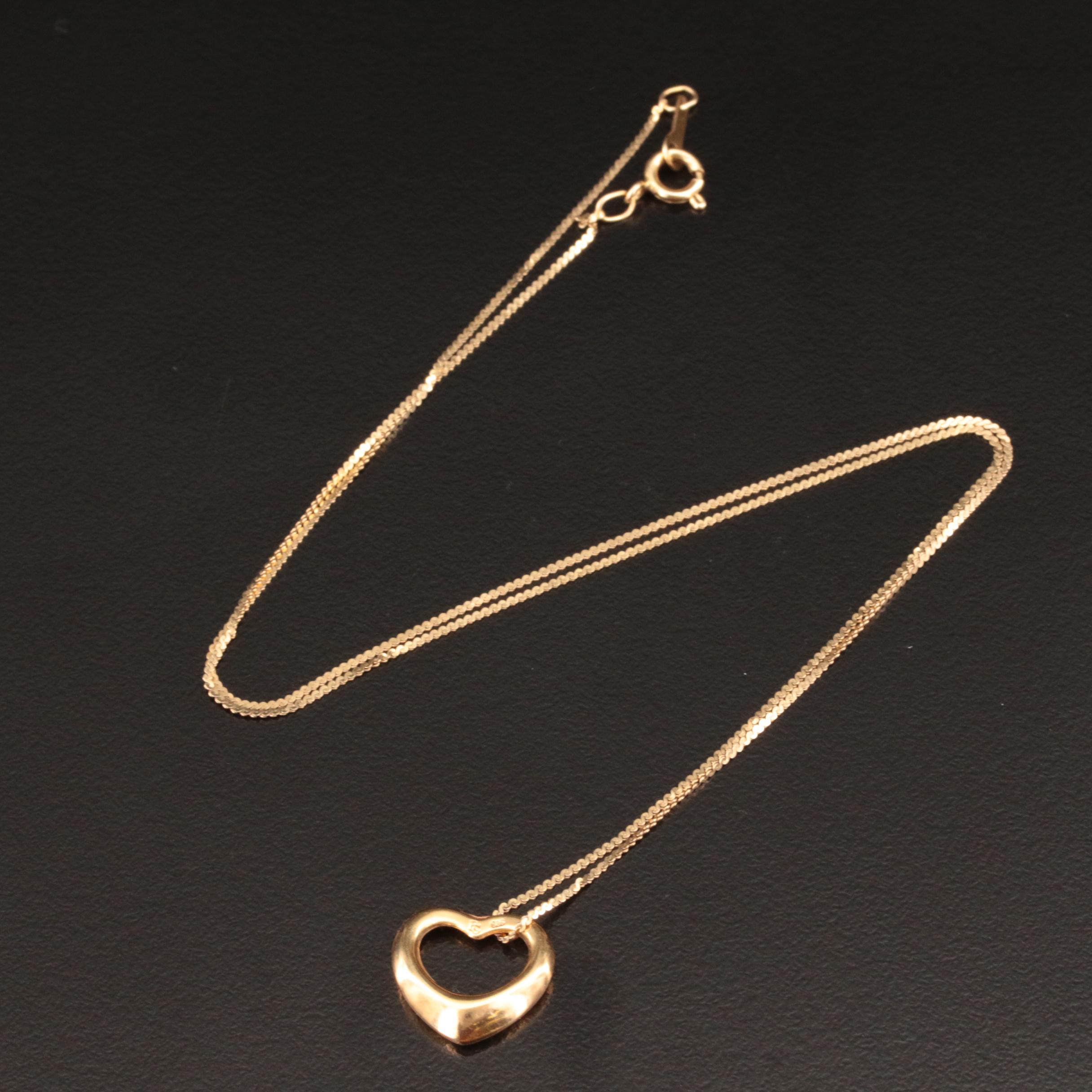 14K 0.01 CT Diamond Heart Pendant Necklace