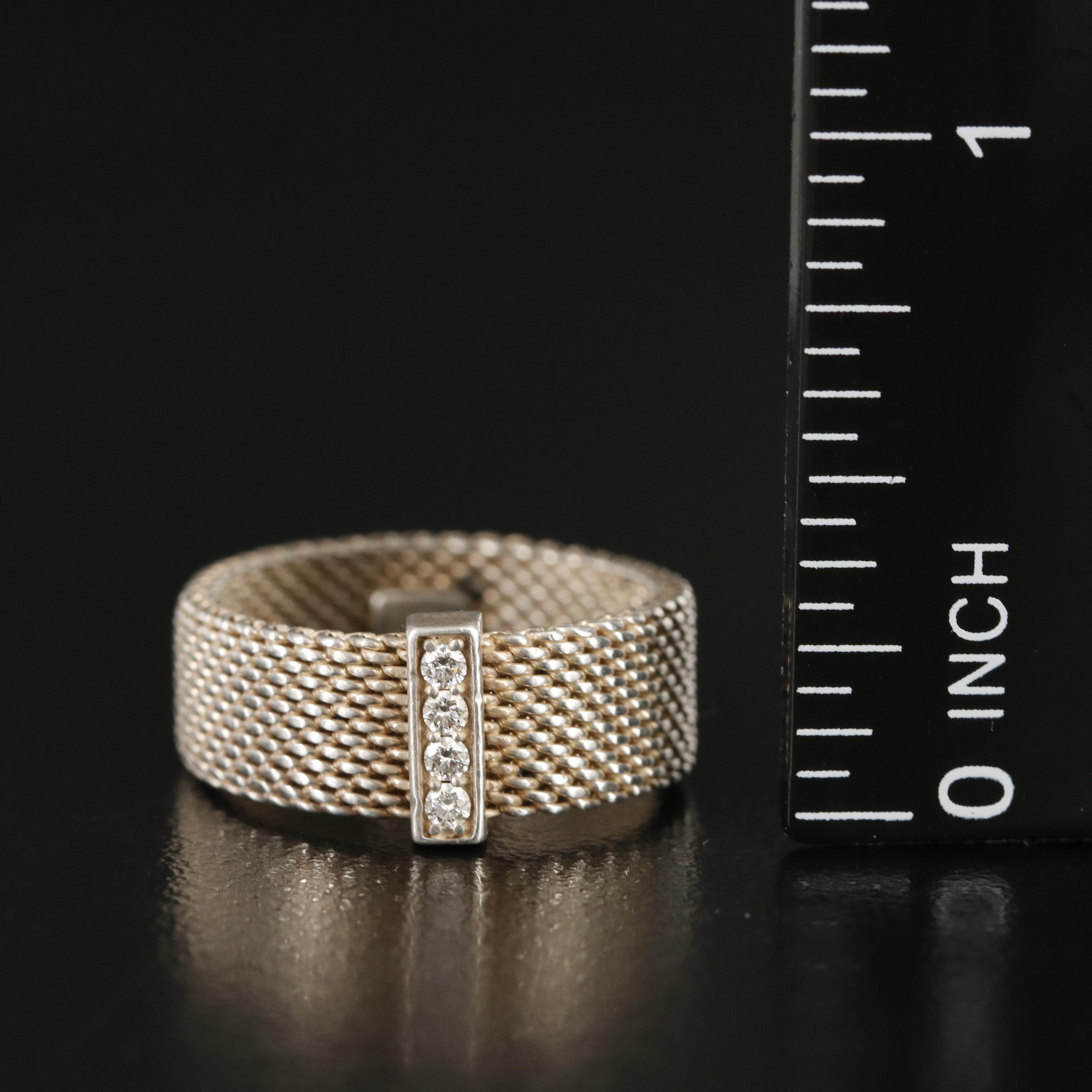 Tiffany & Co. "Sommerset" Sterling Diamond Mesh Ring