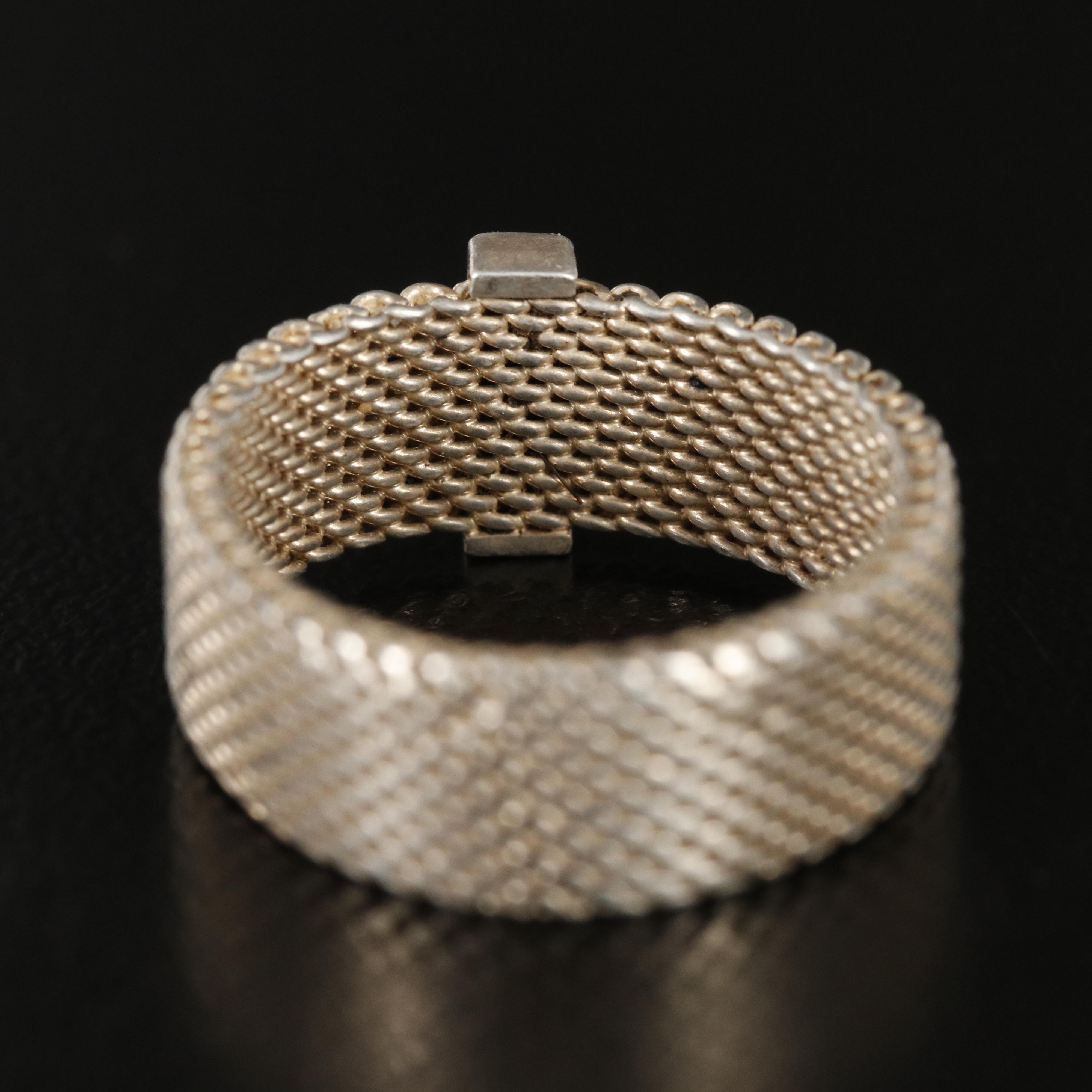 Tiffany & Co. "Sommerset" Sterling Diamond Mesh Ring