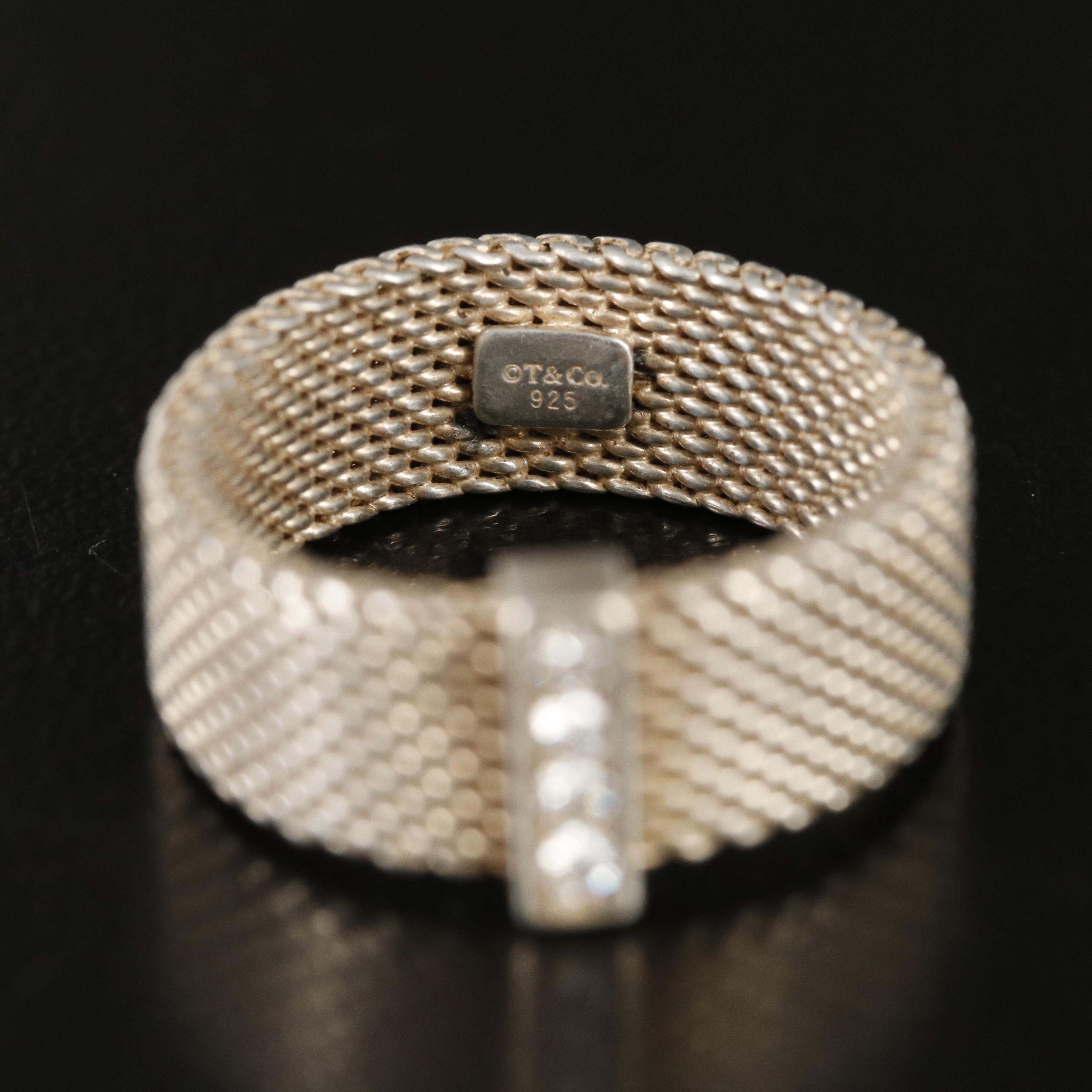 Tiffany & Co. "Sommerset" Sterling Diamond Mesh Ring