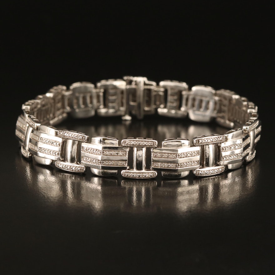 Sterling Diamond Fancy Link Bracelet