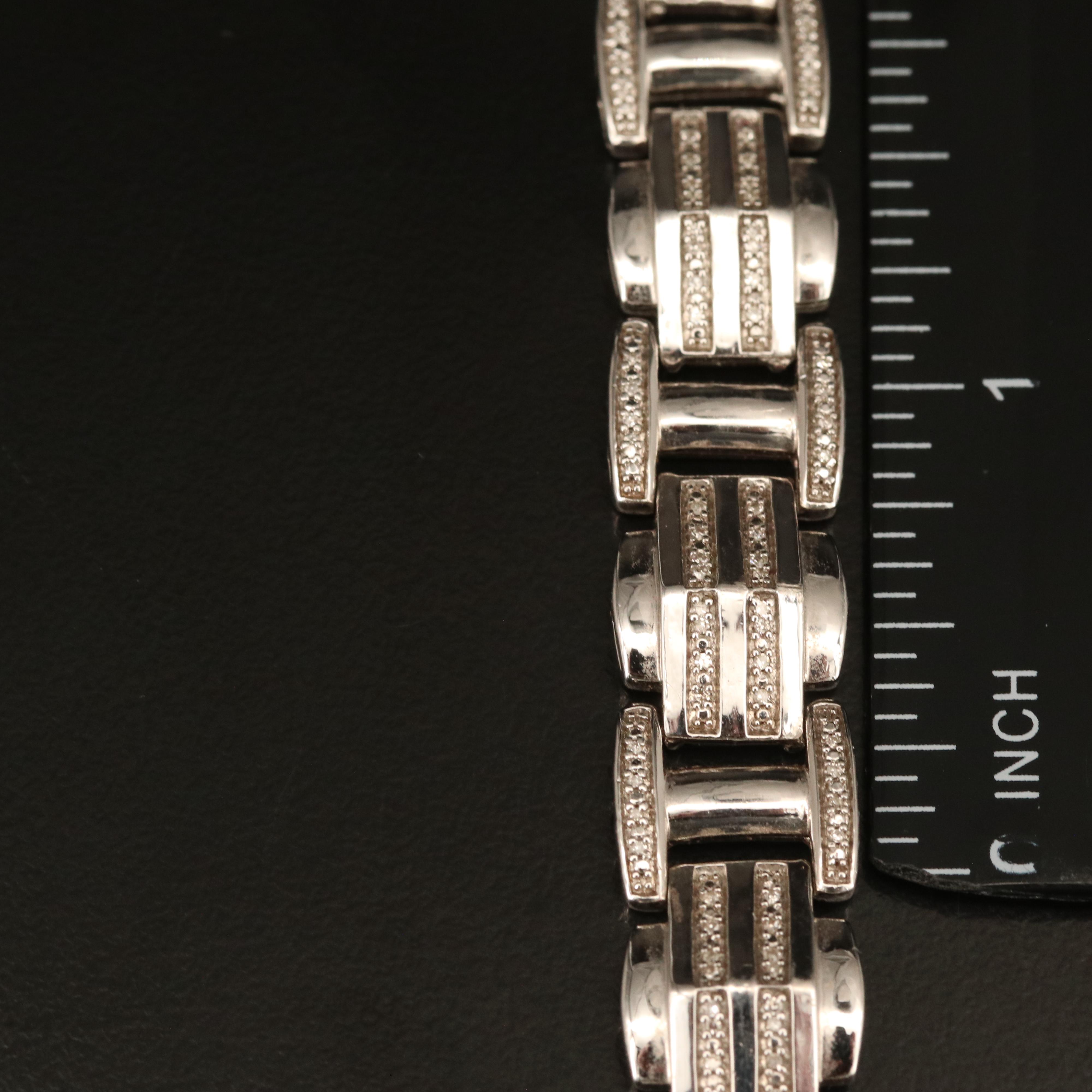 Sterling Diamond Fancy Link Bracelet