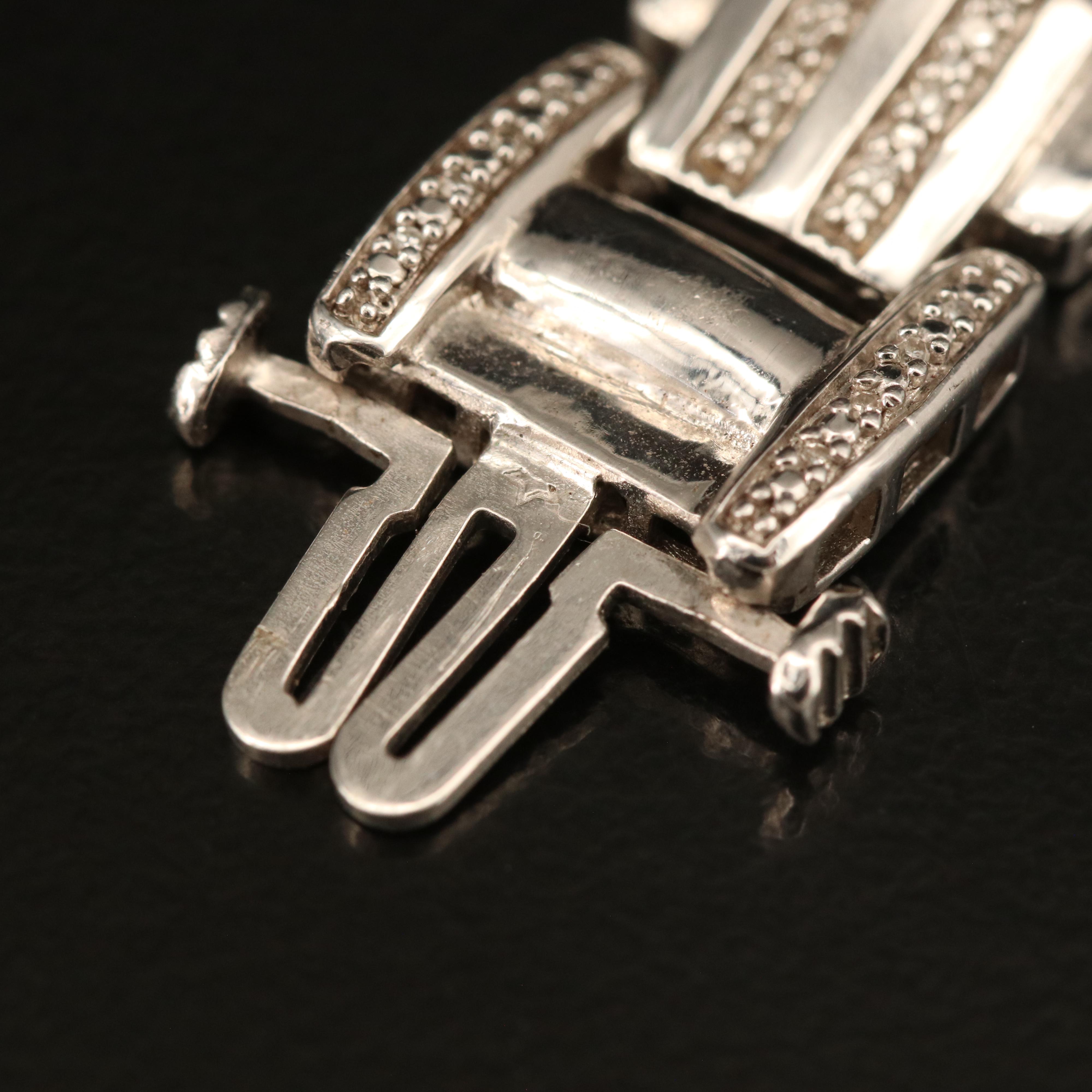 Sterling Diamond Fancy Link Bracelet