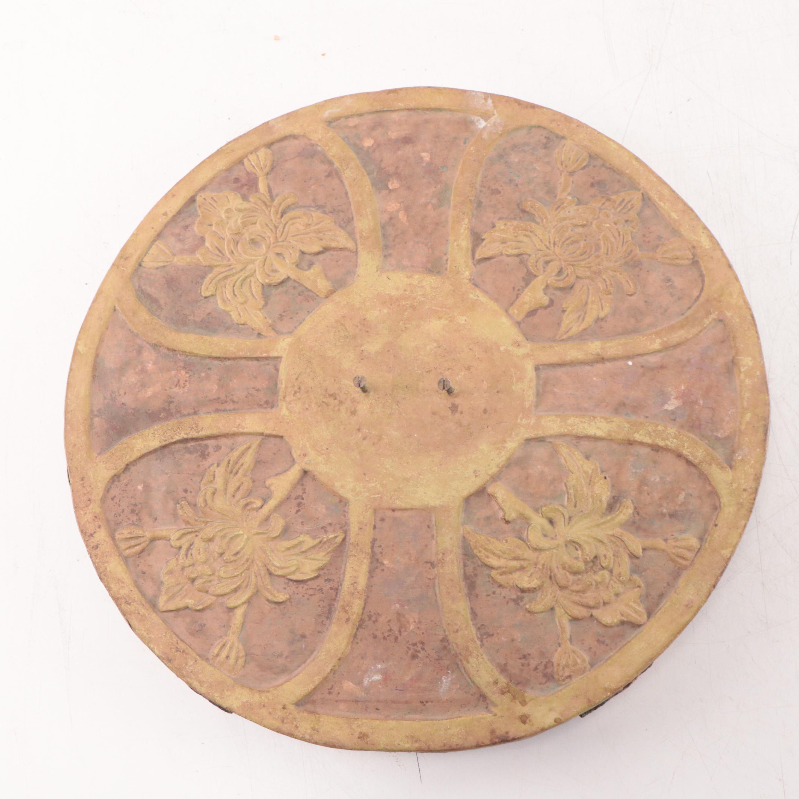 Vietnamese Carved Wooden Plaque and Indian Stone Offering Stand