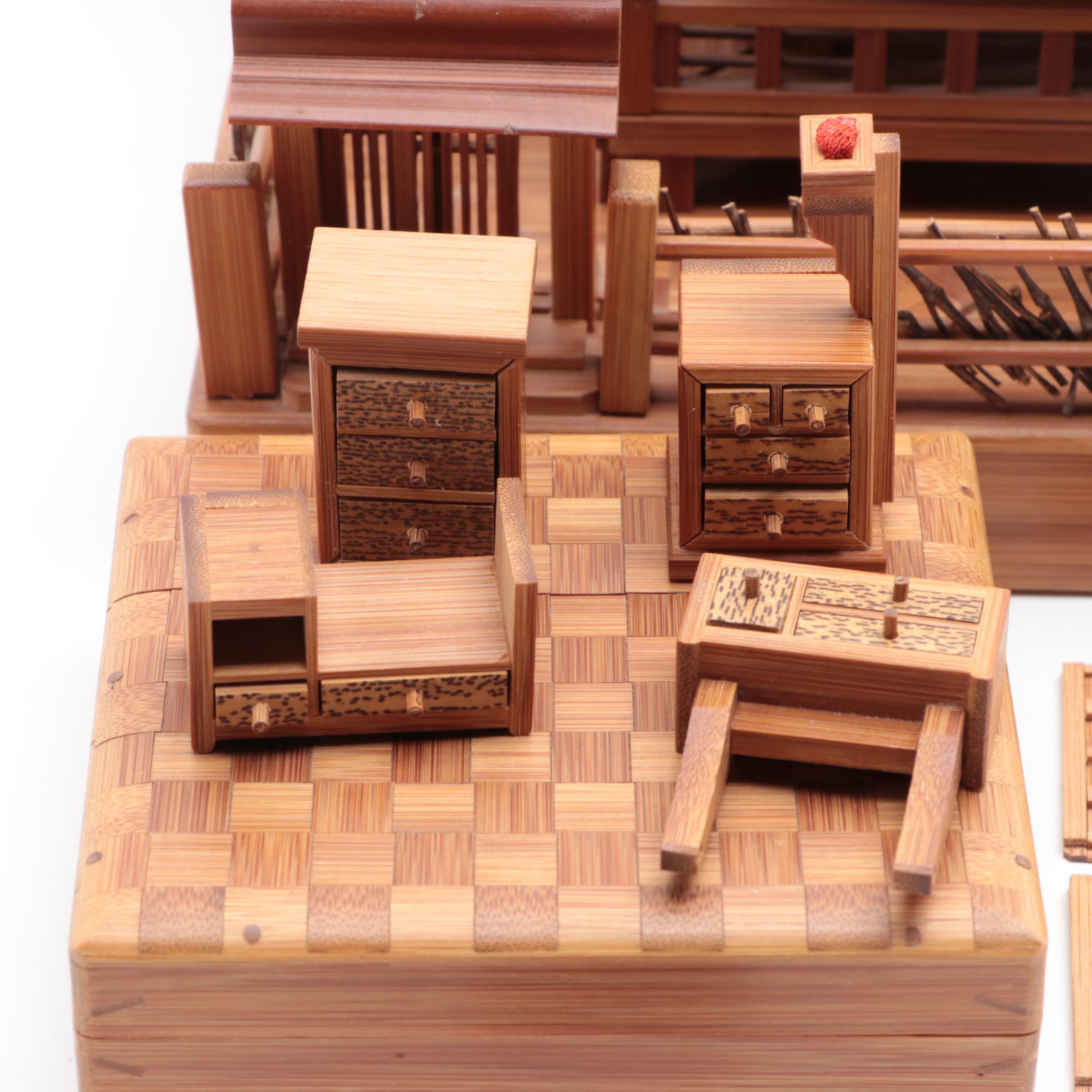 Miniature Japanese Tea House and Garden with Furnishings