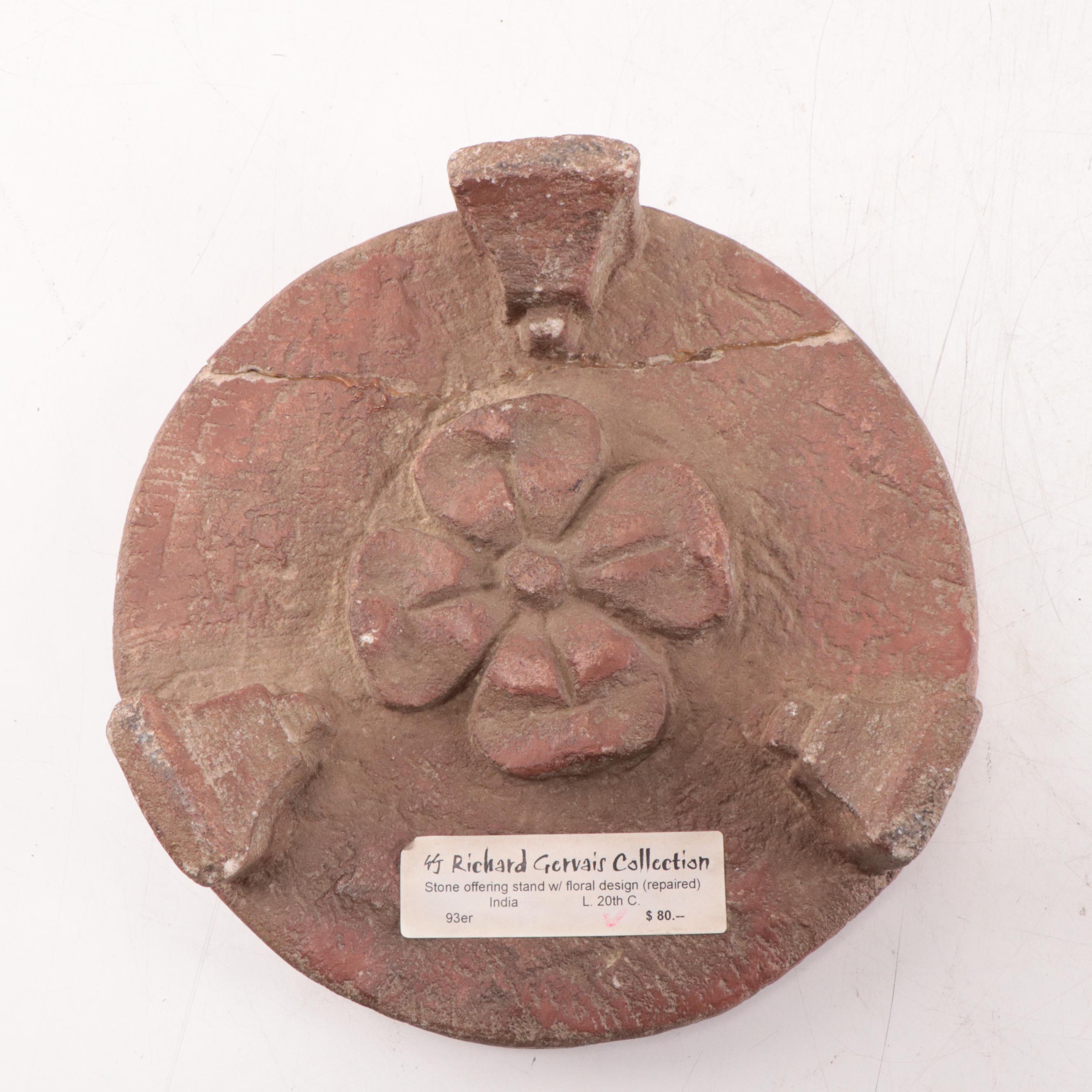 Vietnamese Carved Wooden Plaque and Indian Stone Offering Stand