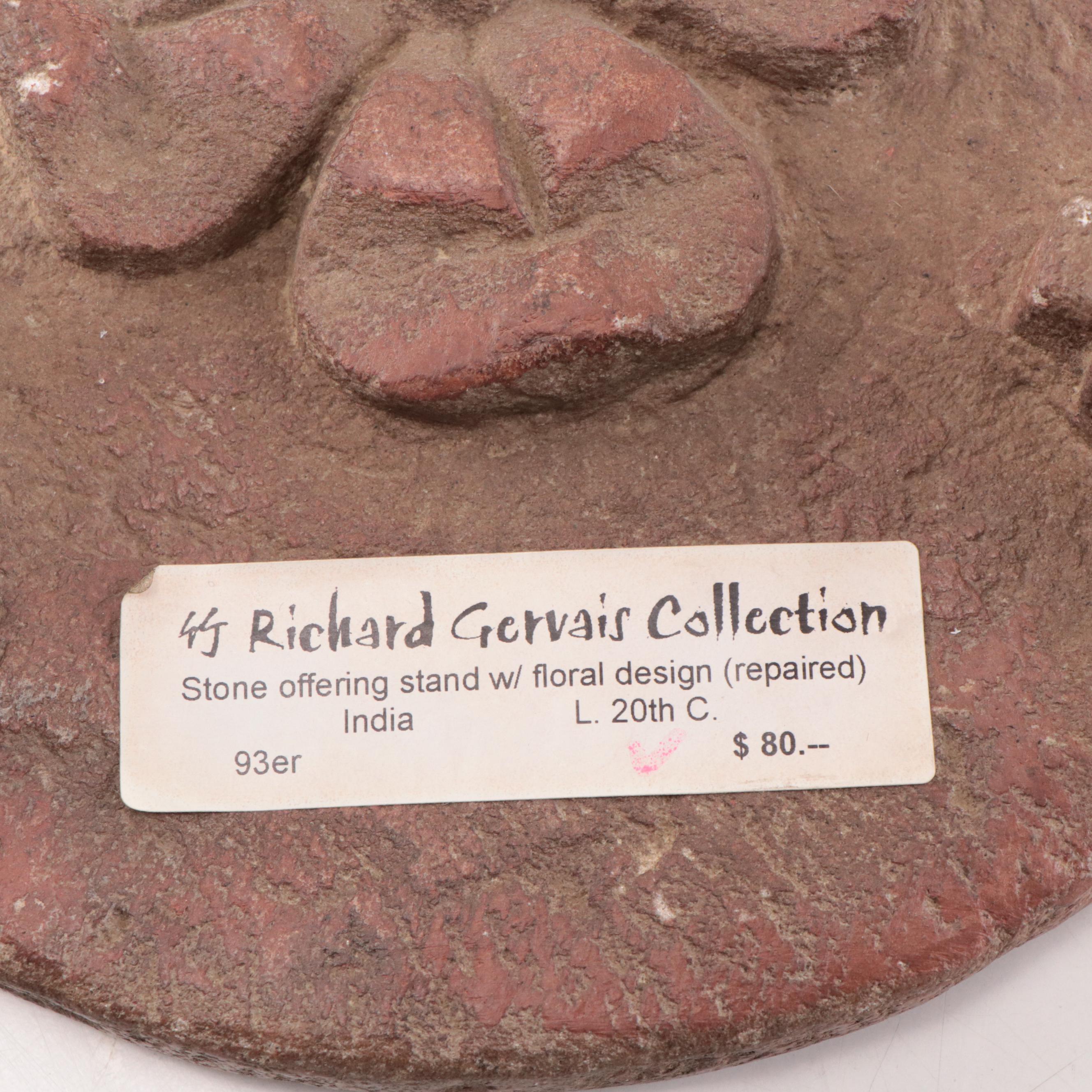 Vietnamese Carved Wooden Plaque and Indian Stone Offering Stand